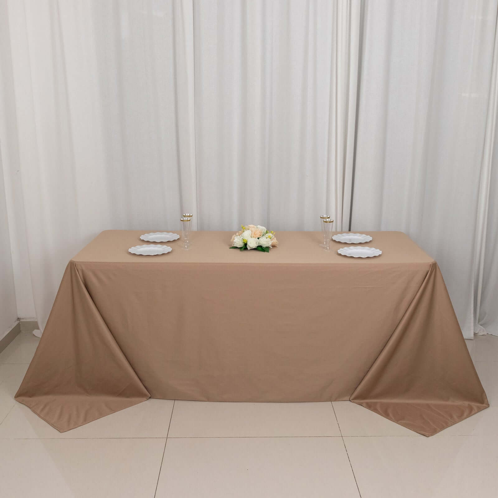 Premium Scuba Rectangular 90x132 Tablecloth Nude - Wrinkle Free, Stain Resistant & Seamless Table Cover