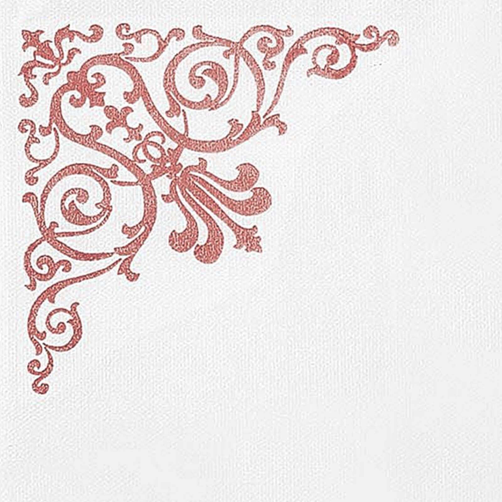 20 Pack Linen-Like Paper 5x5 Napkins White - Rose Gold Fleur Vintage Airlaid Cocktail Napkins