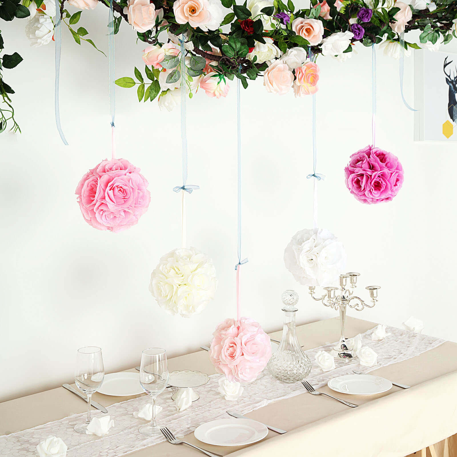 2 Pack 7 Blush Artificial Silk Rose Kissing Ball, Flower Ball
