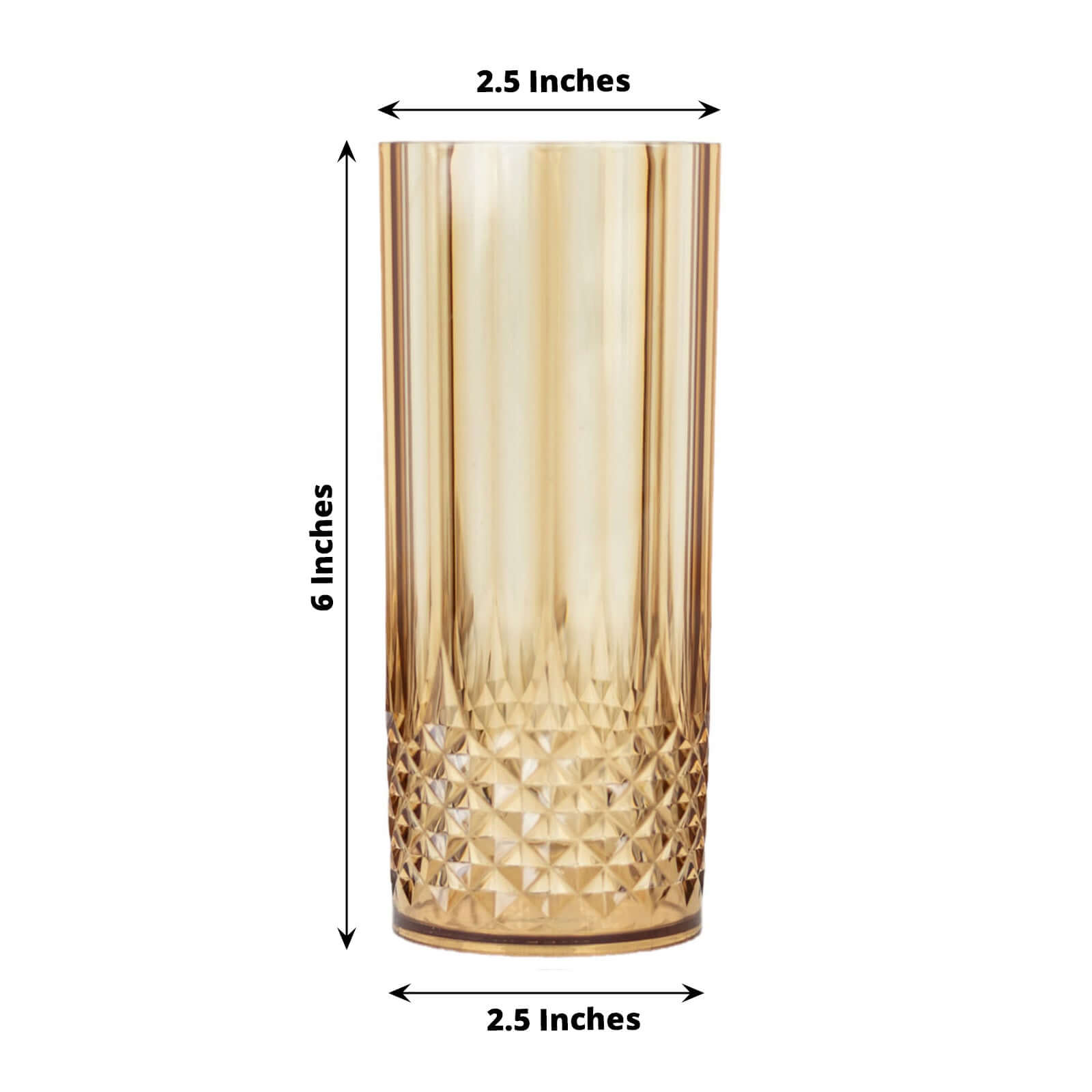 6-Pack Plastic Cocktail Tumblers Amber Gold Transparent Crystal Cut Style - Shatterproof Highball Glasses 14oz