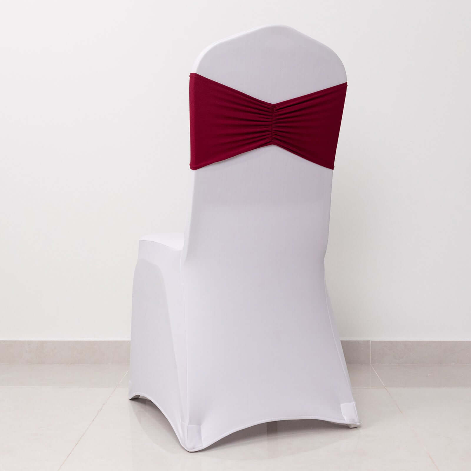 5 Pack Spandex Chair Sashes Burgundy Ruffled Style - Wide Easy to Use Stretch Chair Bands 8x13