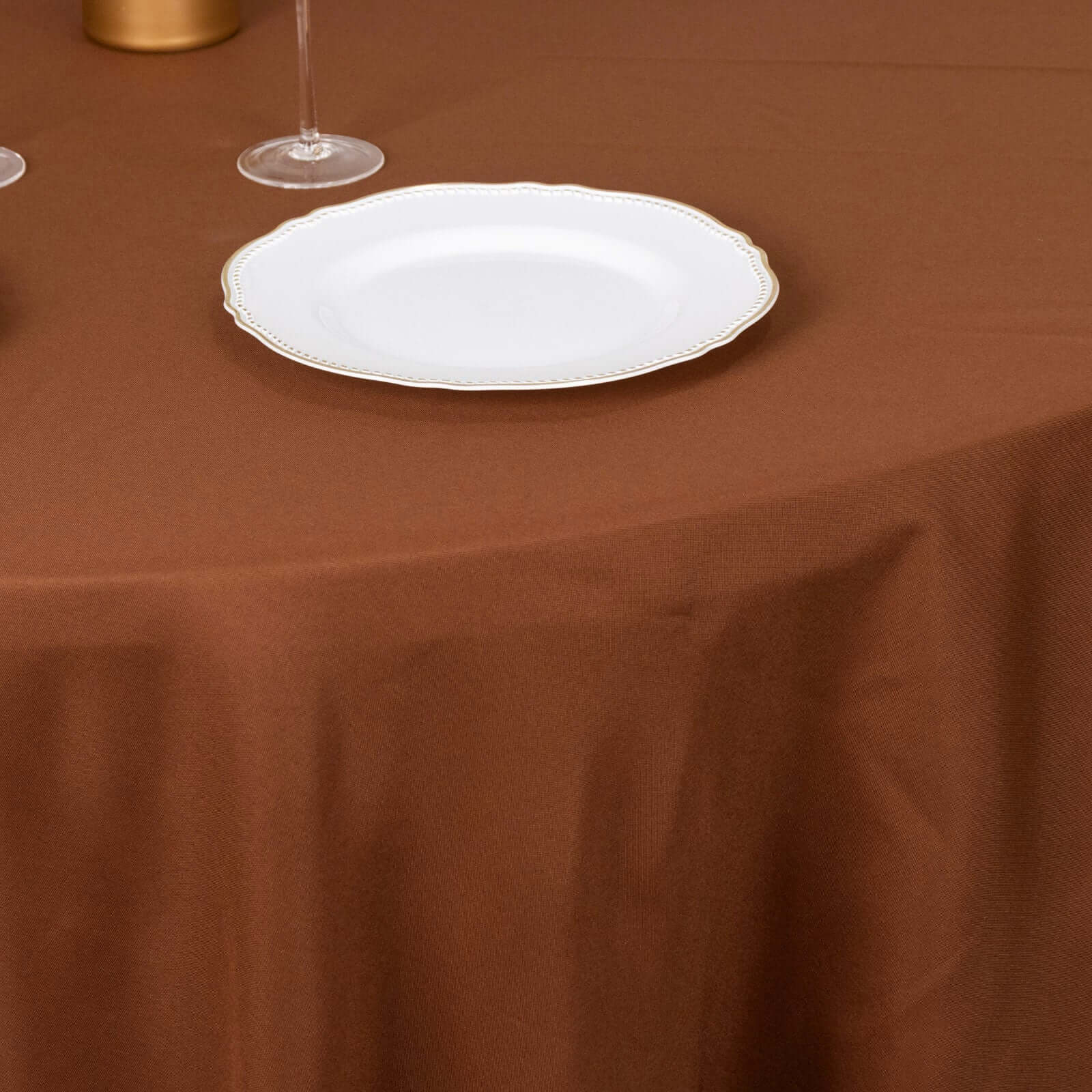 Polyester 132 Round Tablecloth Cinnamon Brown - Seamless Chic Table Cover