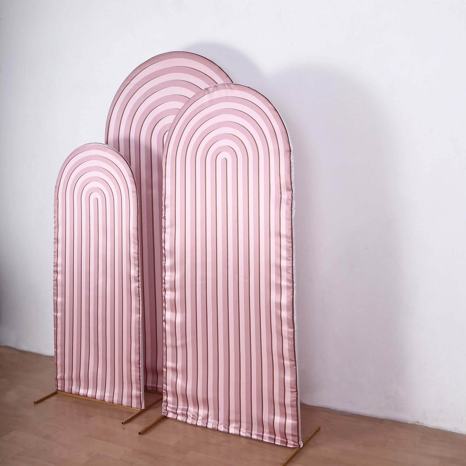 Set of 3 Dusty Rose Ripple Satin Chiara Wedding Arch Covers, Fitted Covers For Round Top Backdrop Stands - 5ft,6ft,7ft