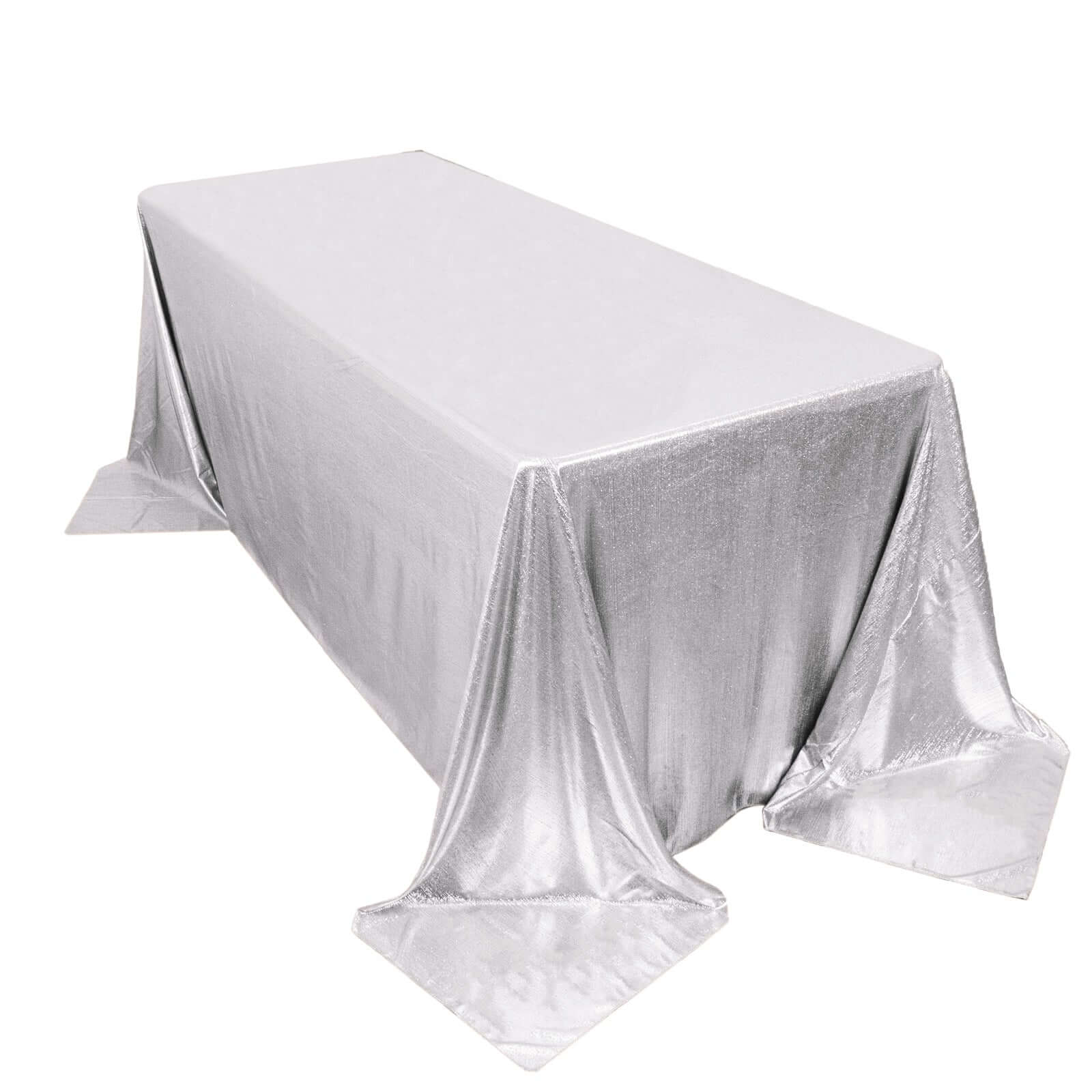 Sequin Dots Polyester 90x132 Rectangle Tablecloth Shimmering Silver - Seamless, Glittering & Wrinkle Free Table Cover