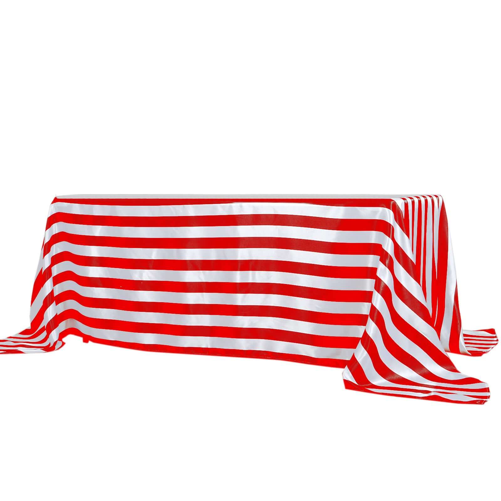 Satin 90x132 Rectangle Tablecloth Red/White - Stripe Design with Seamless Silky Smooth Finish Table Cover