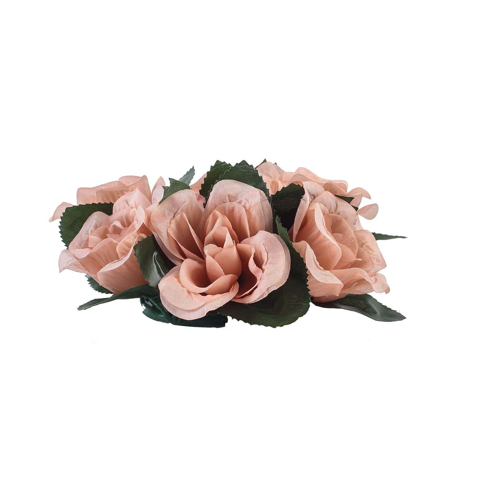 4 Pack 3 Dusty Rose Artificial Silk Rose Flower Candle Ring Wreaths