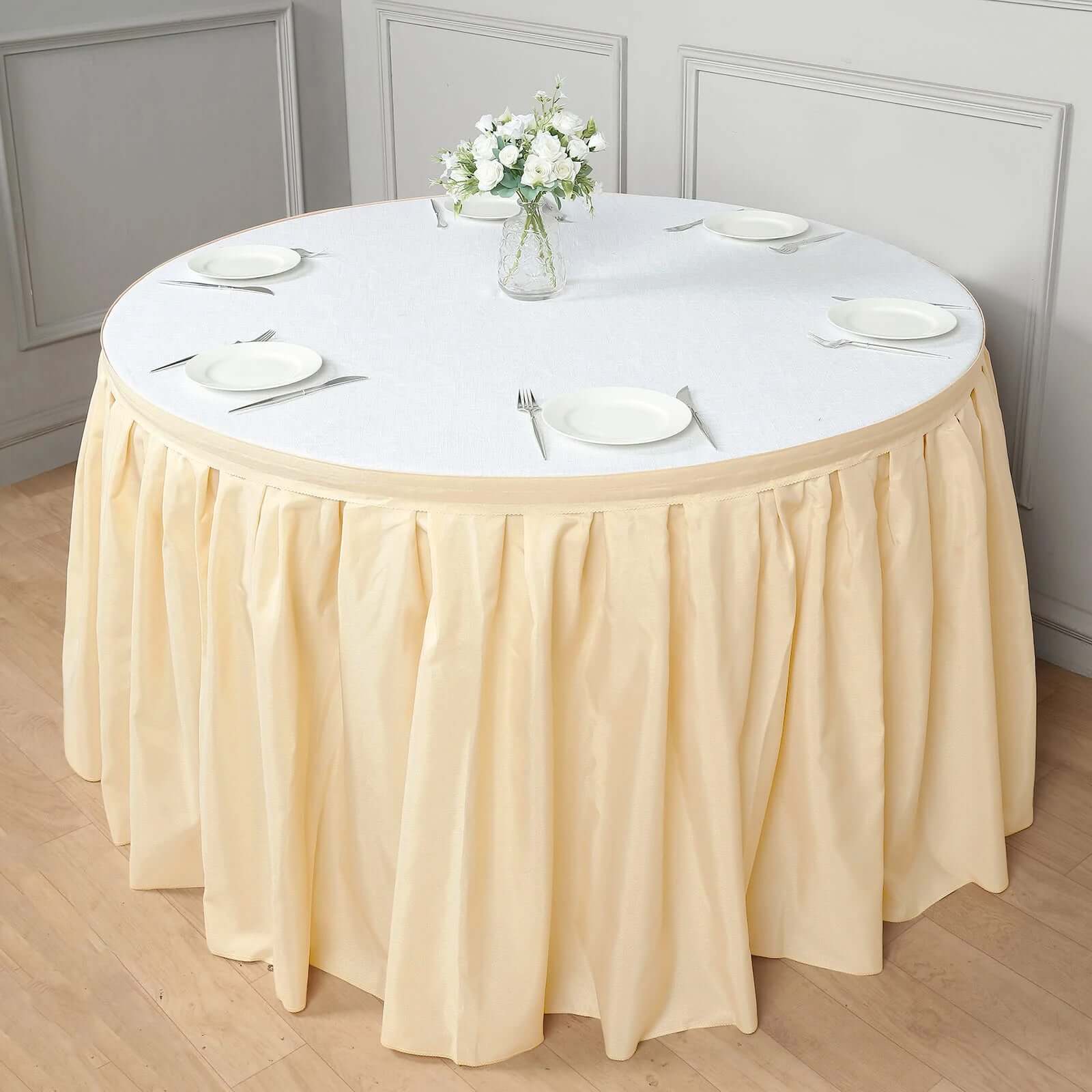 Polyester 14ft Table Skirt Beige - Classic Pleated Design