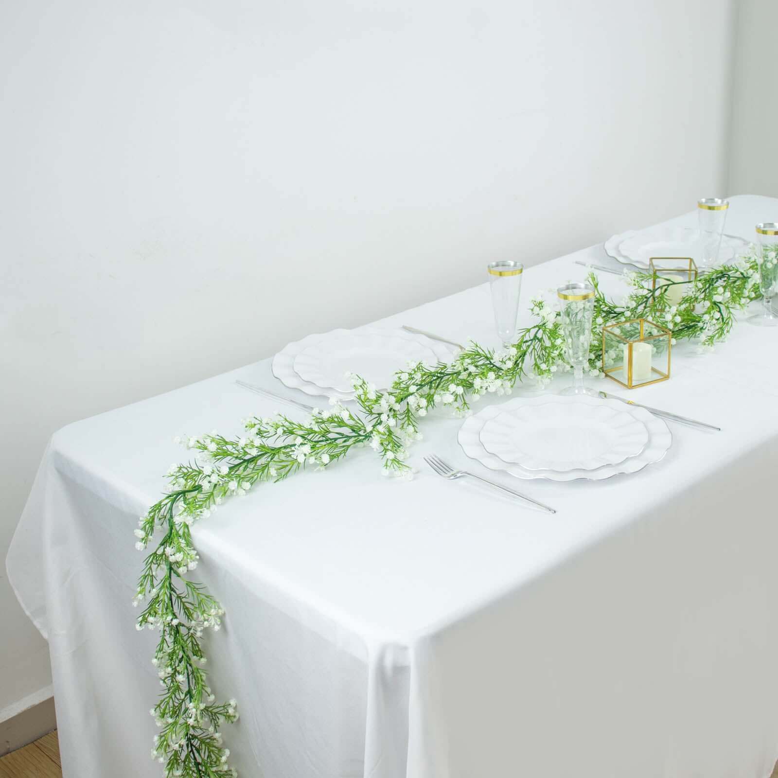 6ft White Real Touch Faux Baby Breath Hanging Flower Vines, Artificial Silk Gypsophila Table Flower Garland