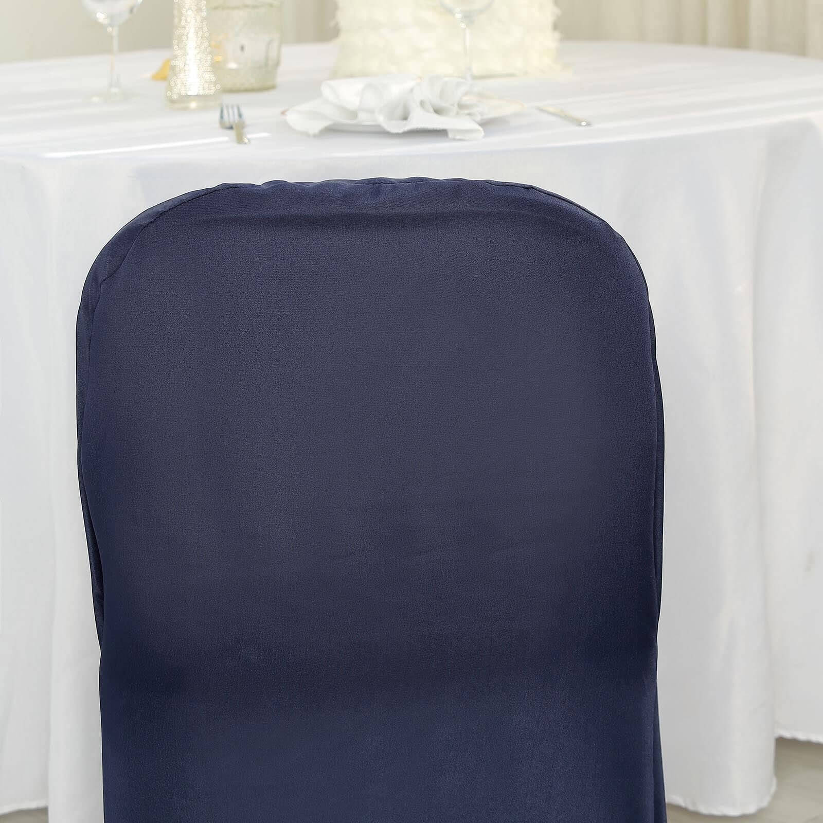 10 Pack Polyester Chair Covers for Folding Chairs Navy Blue - Wrinkle-Free Stain-Resistant Slip-On Slipcovers