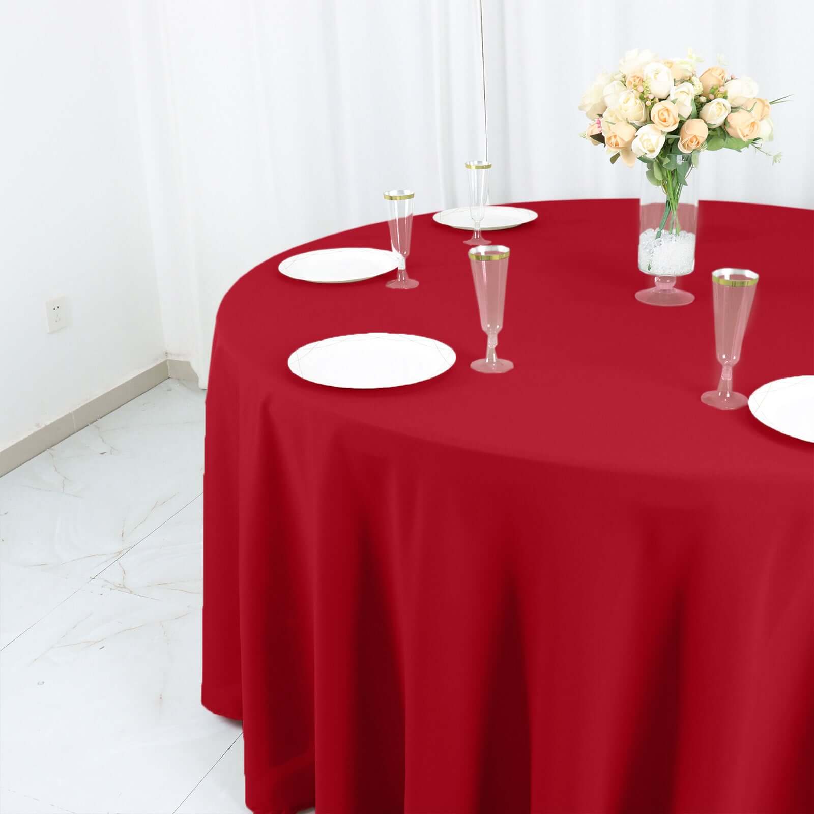 Polyester 120 Round Tablecloth Wine - Seamless Wrinkle-Resistant Table Cover