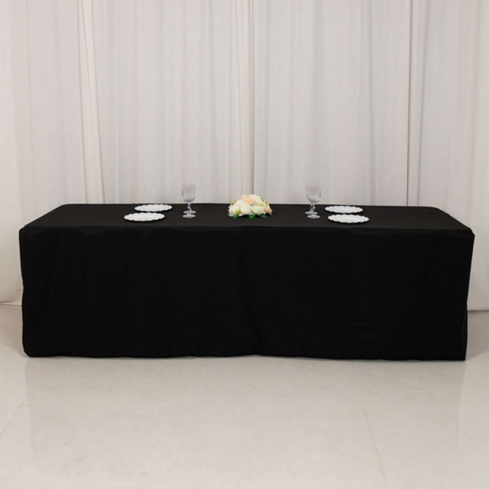 Fire Retardant Premium Polyester 8ft Rectangular Tablecloth Black Fitted High-Performance Table Cover