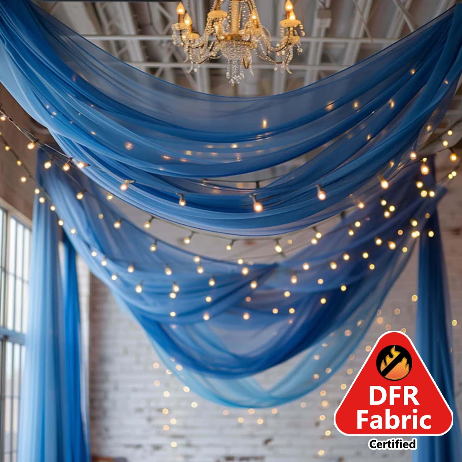 5ftx32ft Premium Royal Blue Chiffon Curtain Panel, Durable Flame Resistant Backdrop Ceiling Drapery With Rod Pocket