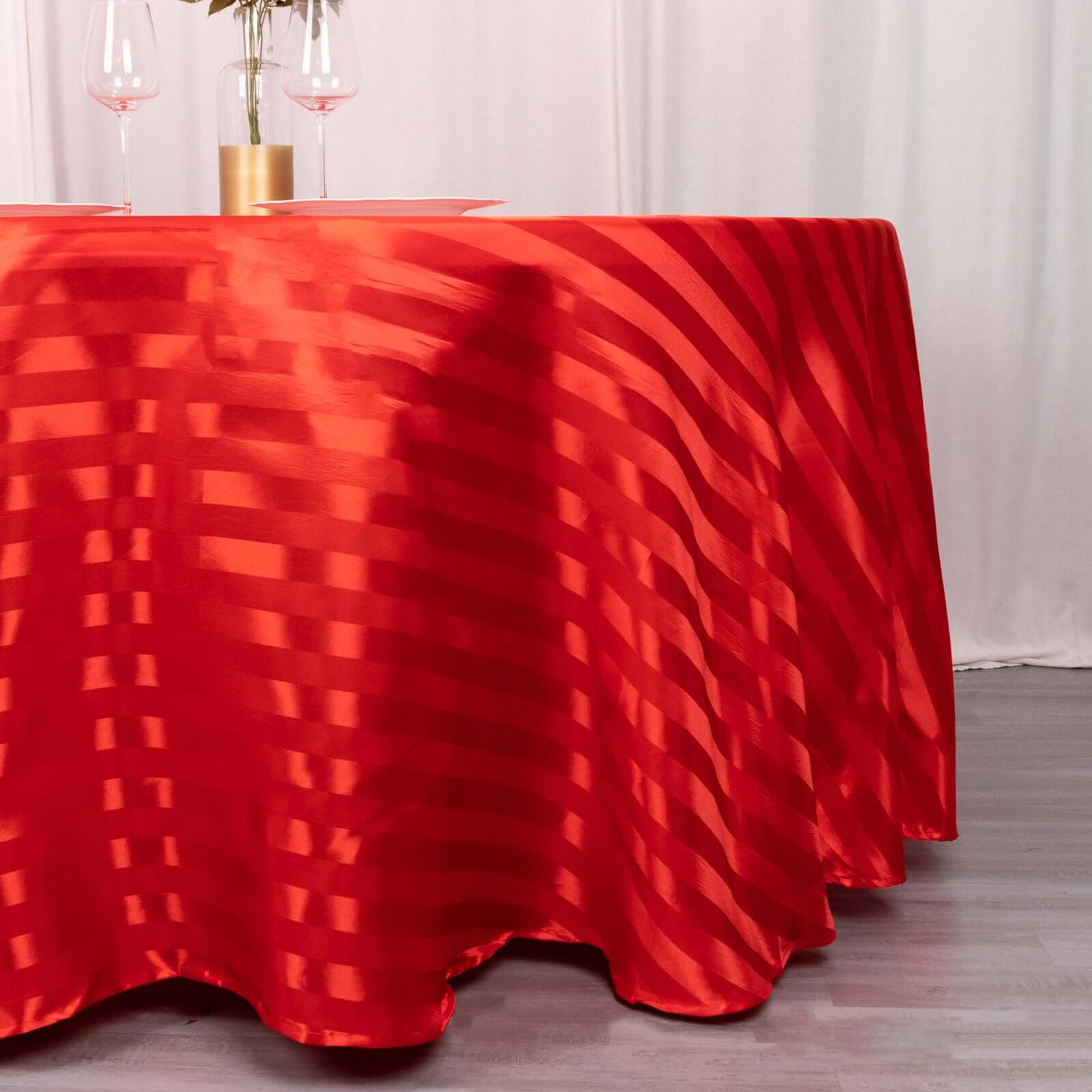 Satin Striped 120 Round Tablecloth Red Satin Stripe - Silky Smooth Seamless Table Cover