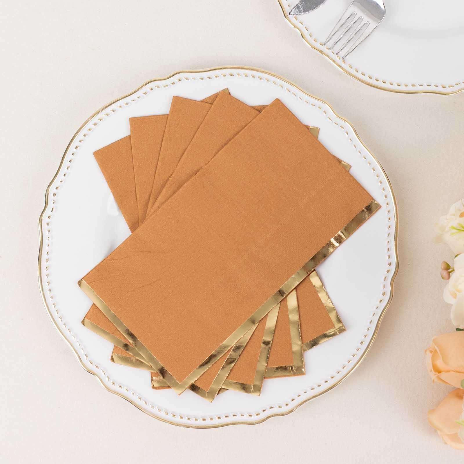 50-Pack Paper Dinner Napkins Terracotta with Gold Foil Edge 2 Ply - Stylish Disposable Napkins