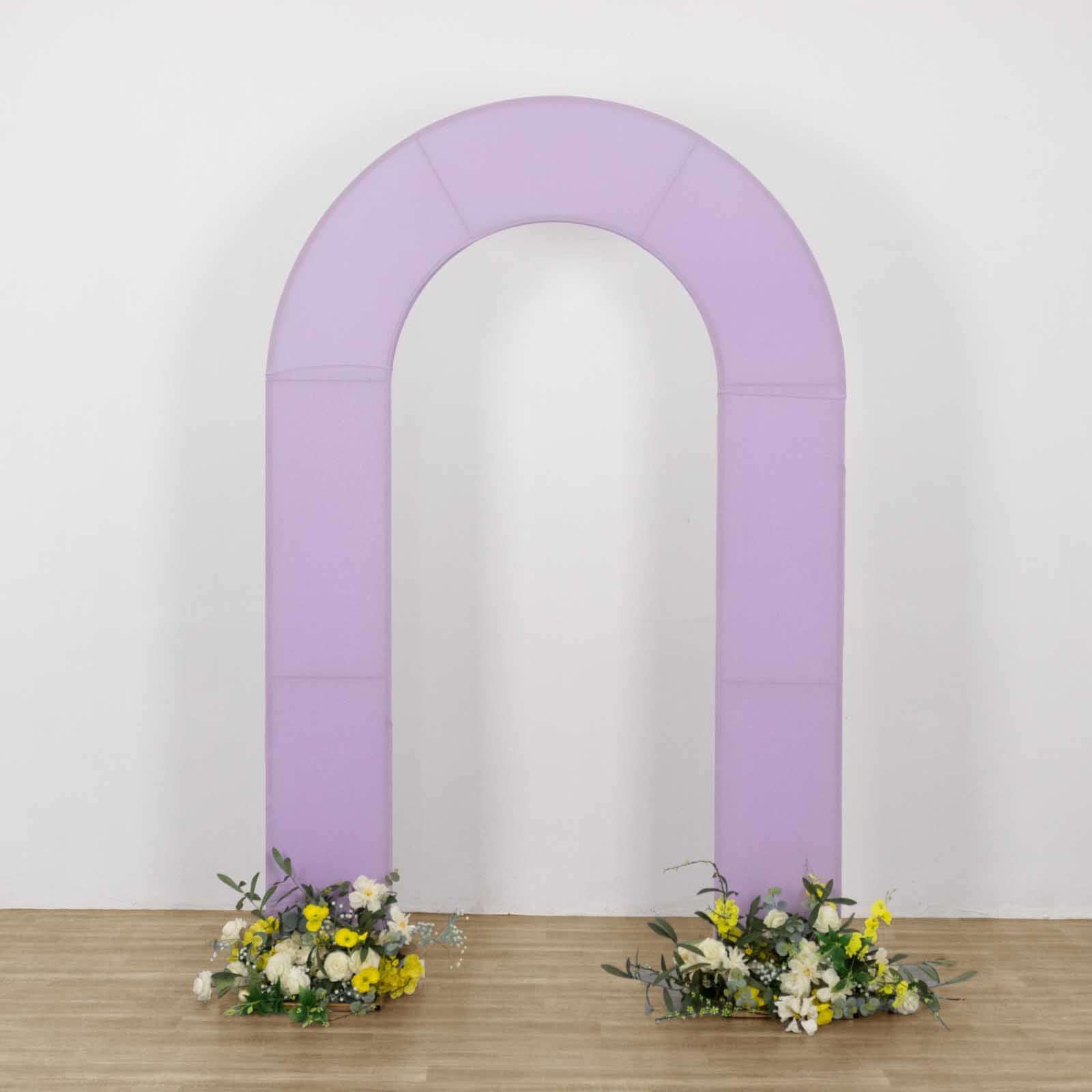 8ft Lavender Lilac Spandex Fitted Open Arch Wedding Arch Cover, Double-Sided U-Shaped Backdrop Slipcover