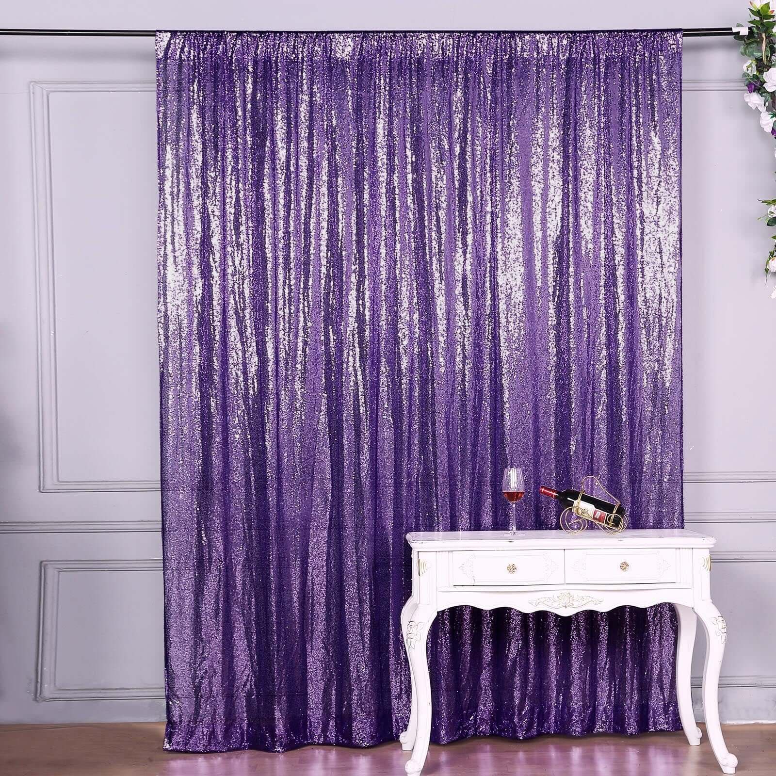 8ftx8ft Purple Sequin Event Curtain Drapes, Backdrop Event Panel