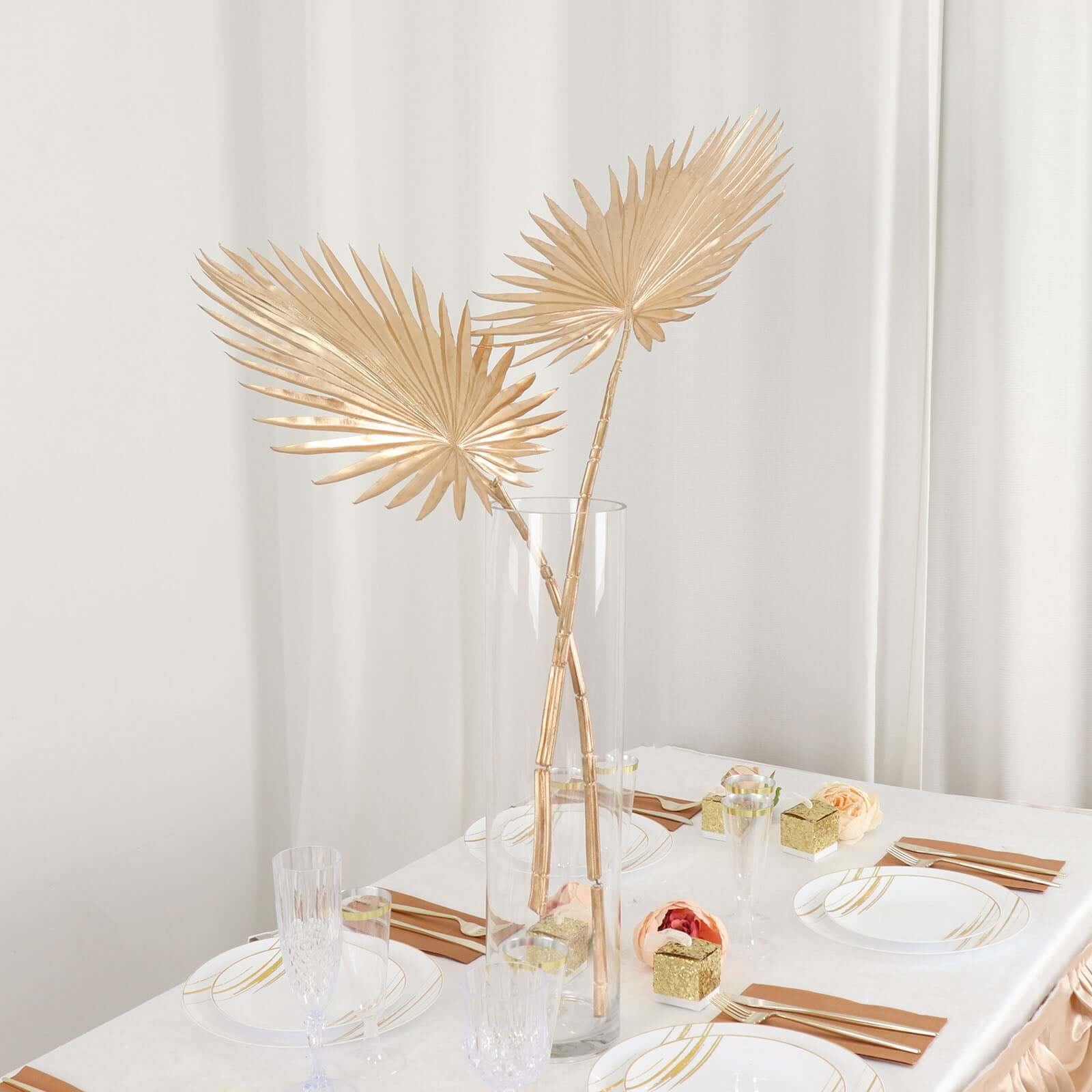 2-Pack Artificial Palm Leaf Stems Metallic Gold - Glam Tropical Faux Plant Vase Filler Floral Backdrop Table Decor 34