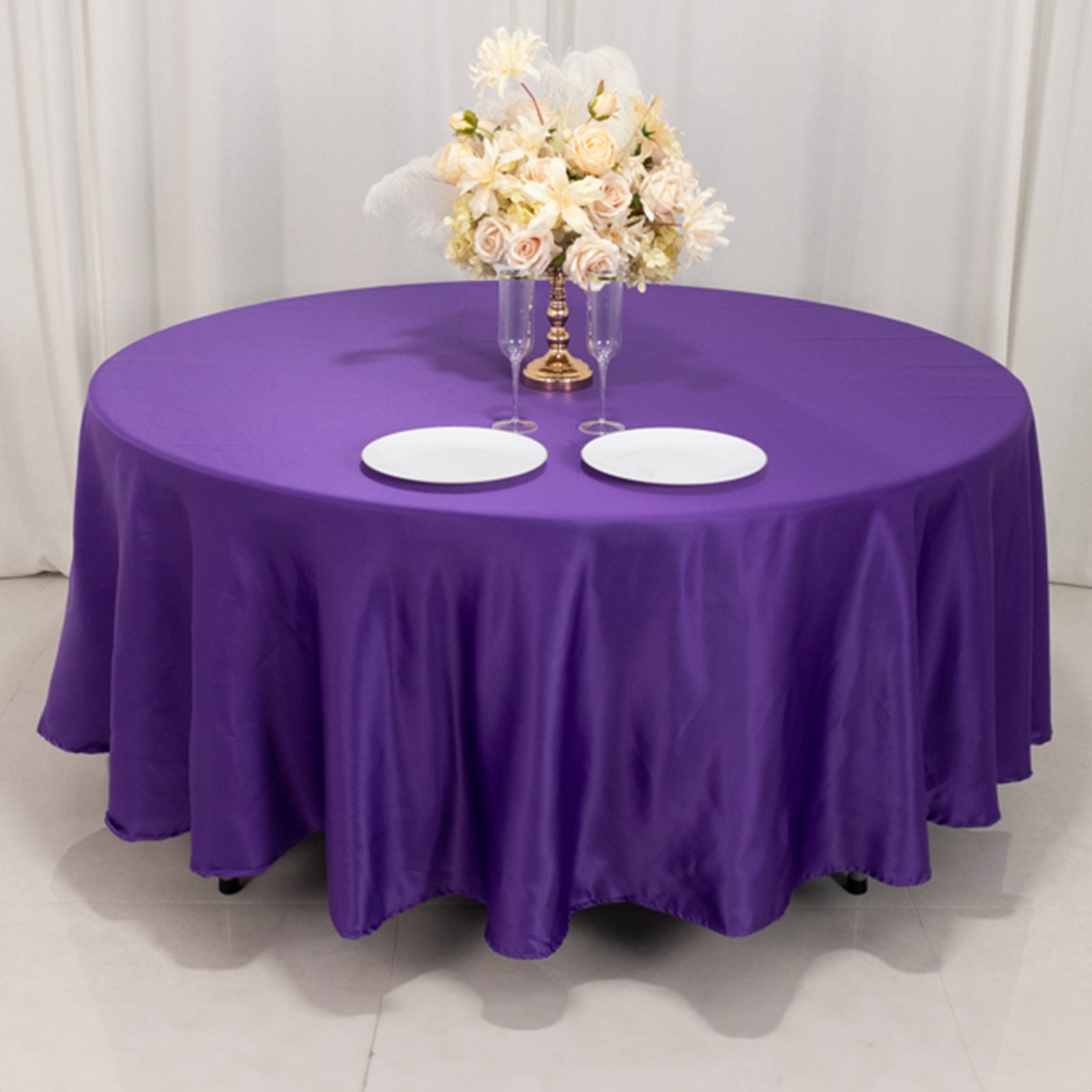 Lamour Satin 108 Round Tablecloth Purple - Durable & Silk-Like Table Cover