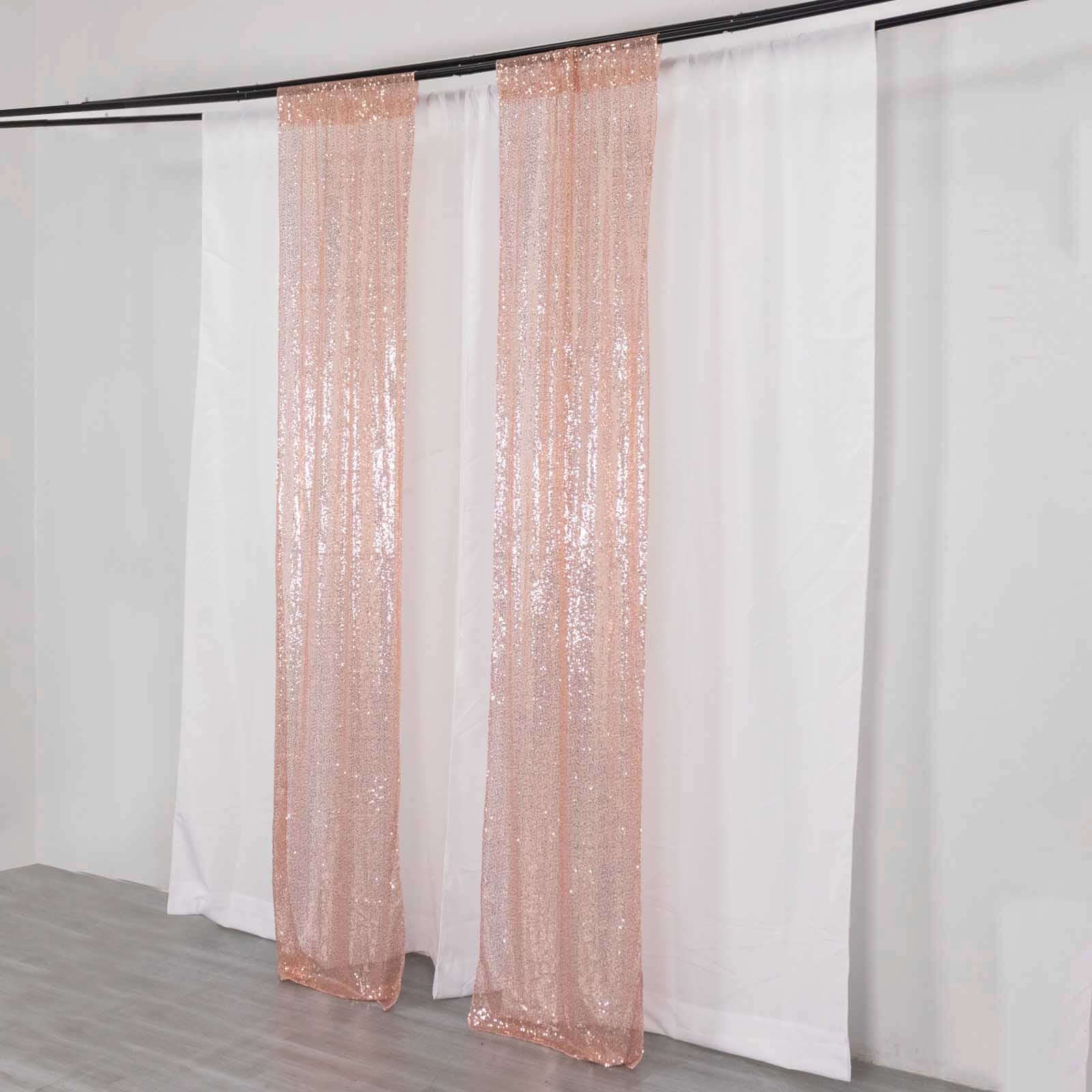 2 Pack Rose Gold Sequin Event Curtain Drapes with Rod Pockets, Seamless Backdrop Event Panels - 8ftx2ft