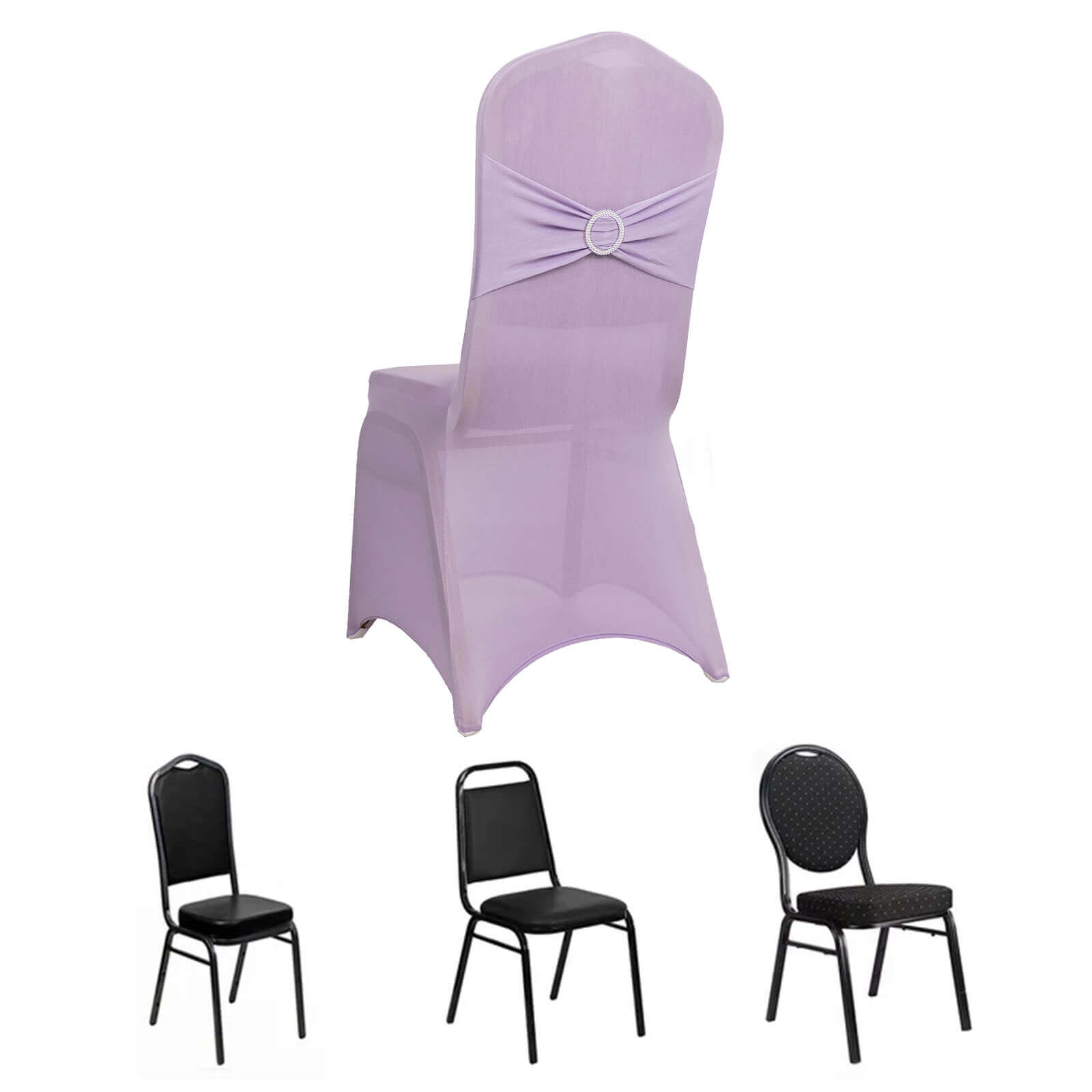 Spandex Chair Cover with Lavender Lilac Rhinestone Buckled Sash Band Blush - Stretch Fitted Slipcover