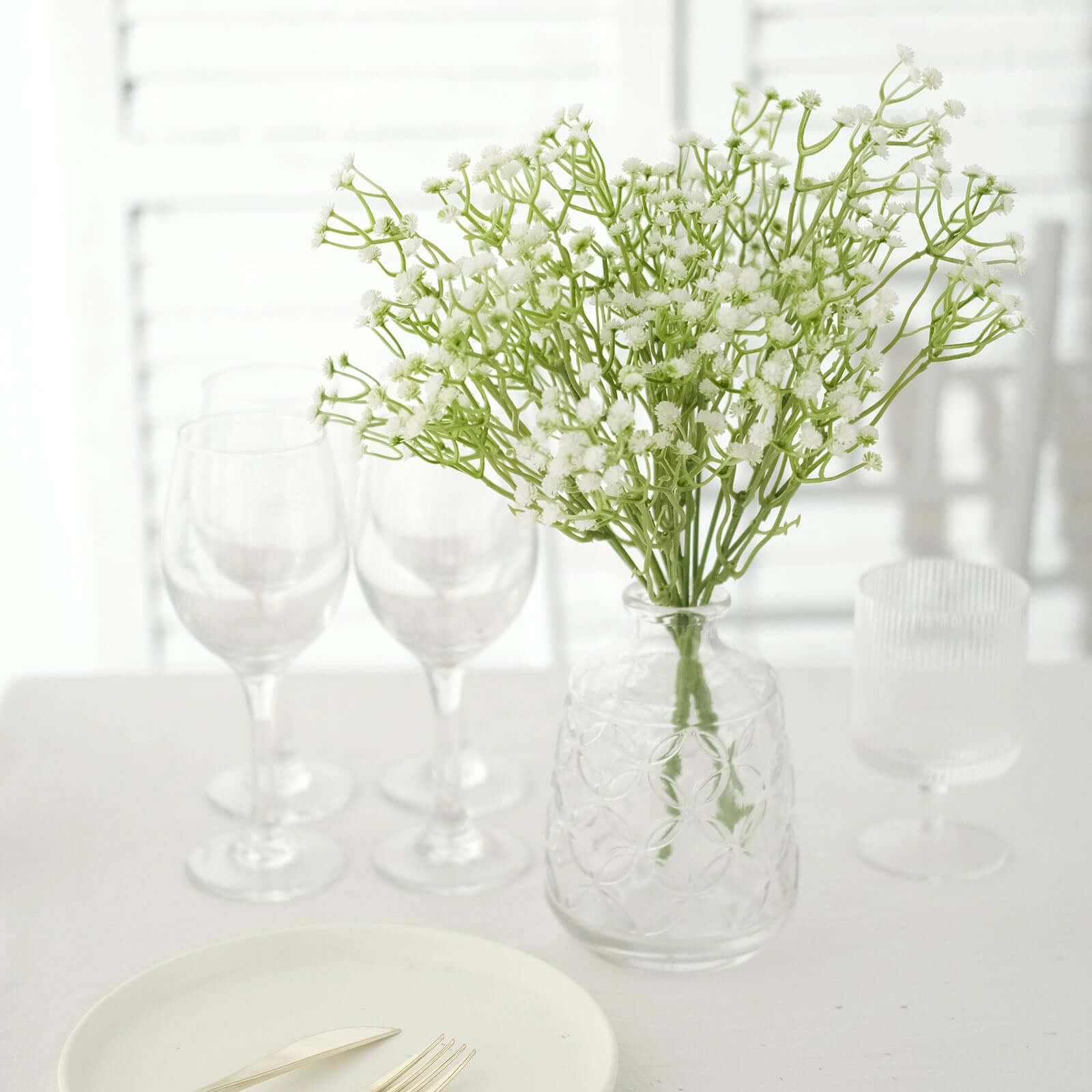 3 Bushes White 14 Artificial Baby’s Breath Gypsophila Flower Arrangements, Real Touch Indoor Faux Floral Bouquets