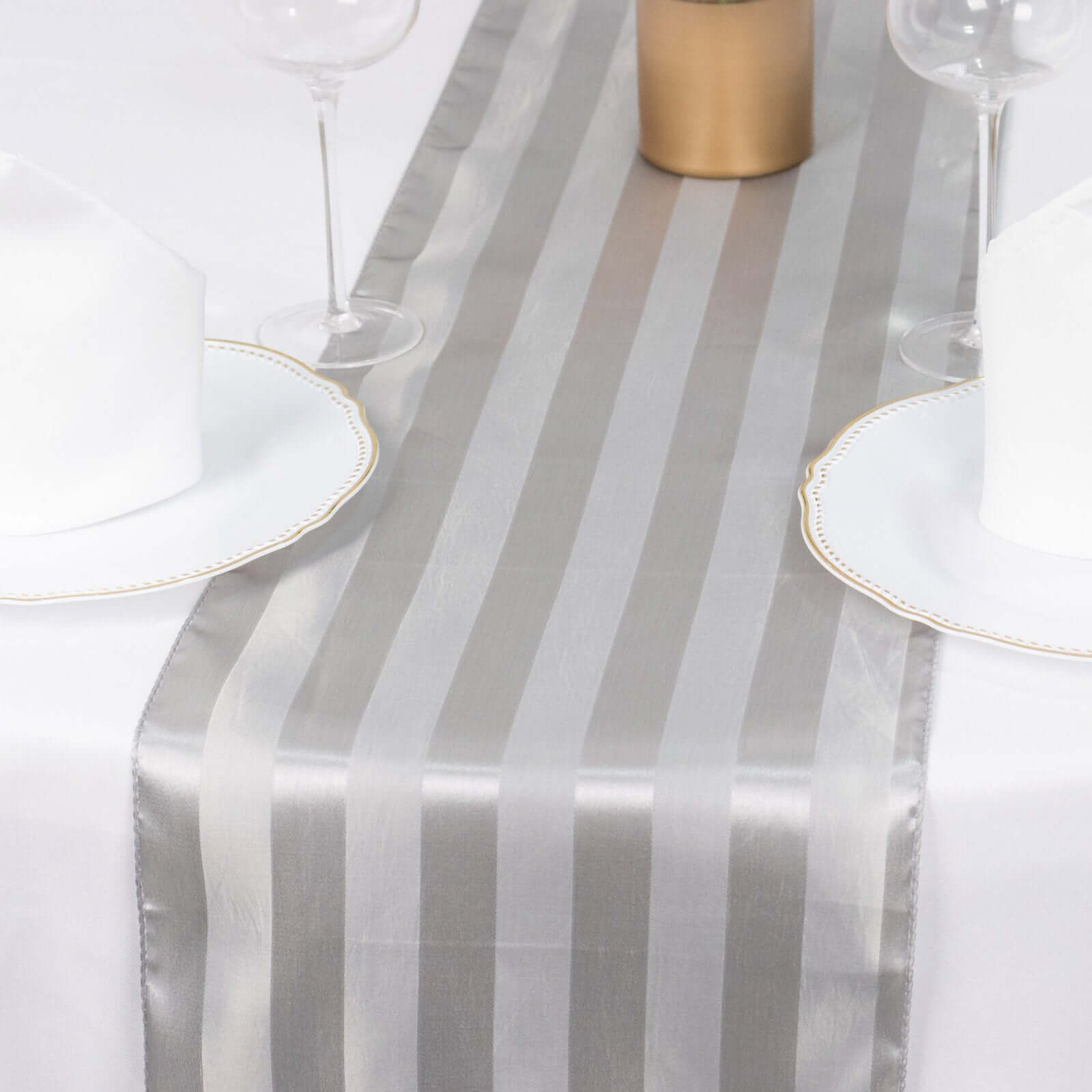 Satin 12x108 Table Runner Silver Stripe - Stripe Table Decor