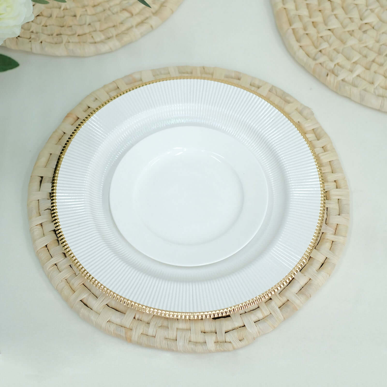 4-Pack Placemats Braided Design Natural Corn Husk Round - Woven Rustic Rattan Style for Tables 15