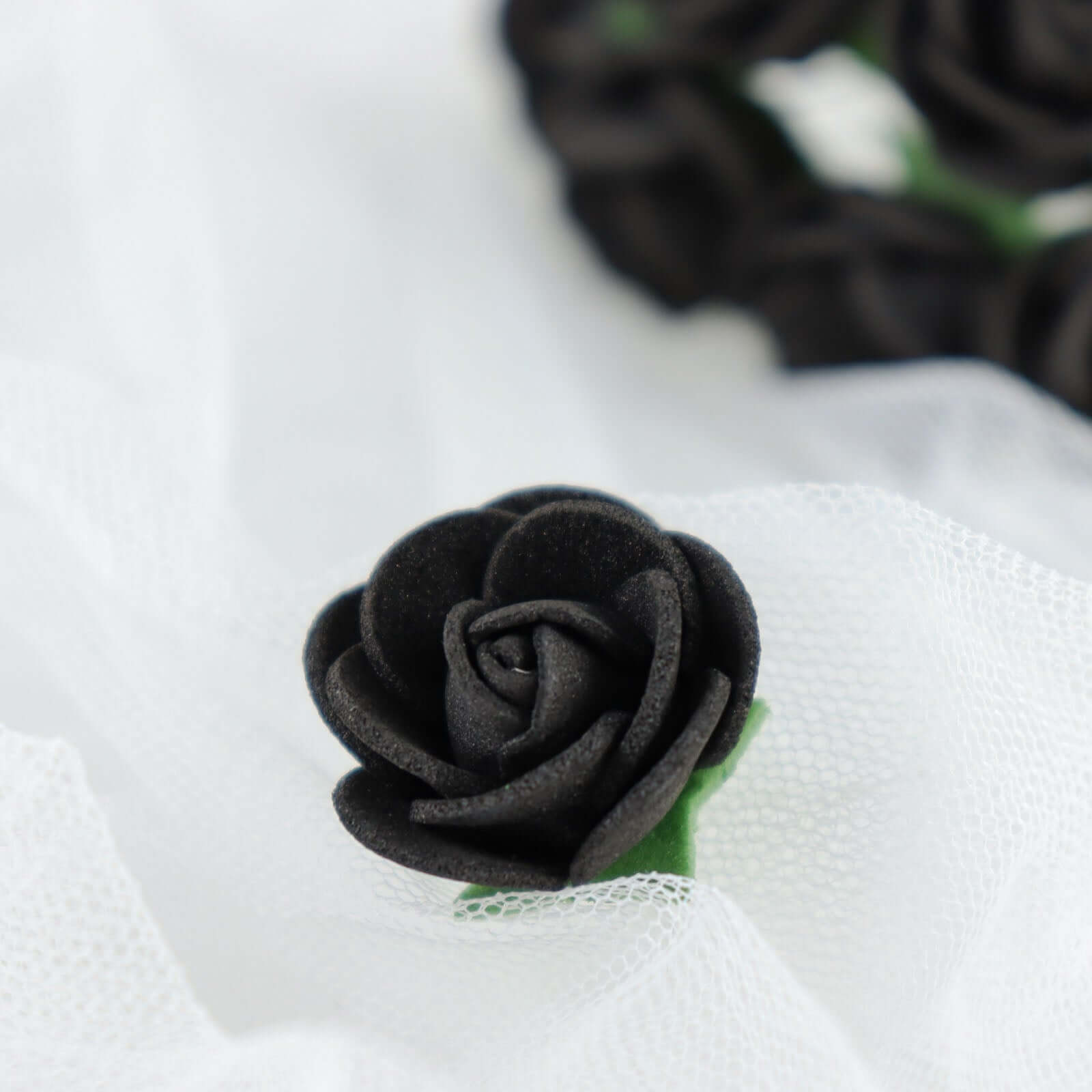 48 Roses 1 Black Real Touch Artificial DIY Foam Rose Flowers With Stem, Craft Rose Buds