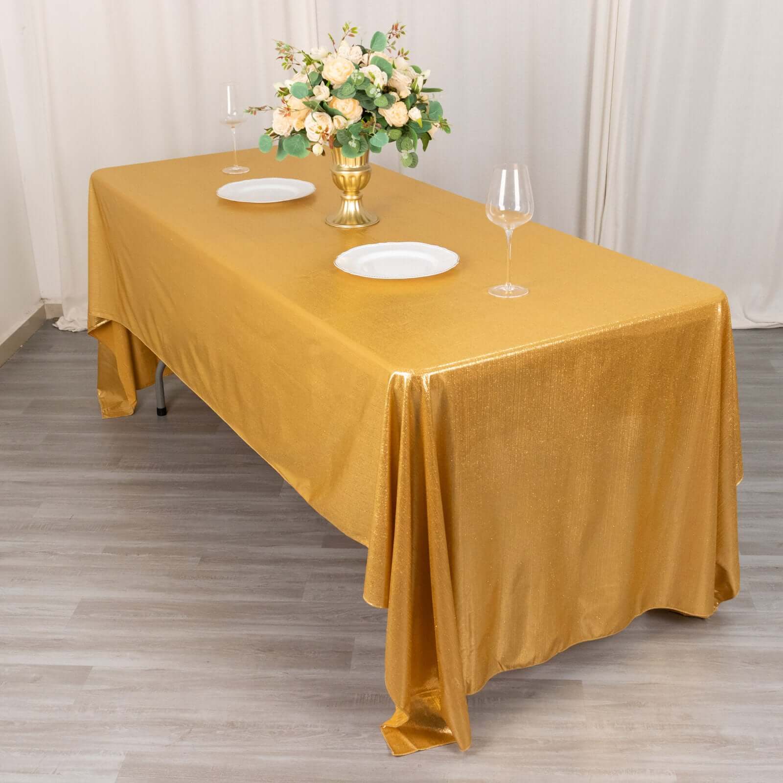 Sequin Dots Polyester 60x126 Rectangle Tablecloth Shimmering Gold - Wrinkle Free & Sparkling Table Cover for Stylish Event Decor