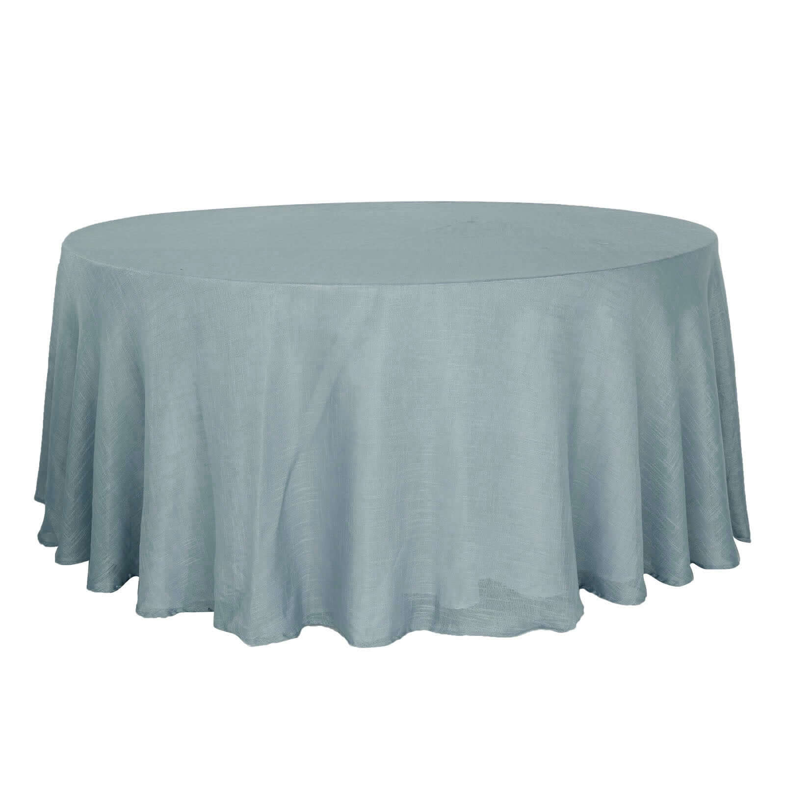 Faux Linen 120 Round Tablecloth Dusty Blue - Slubby Texture Wrinkle-Resistant Seamless Table Cover