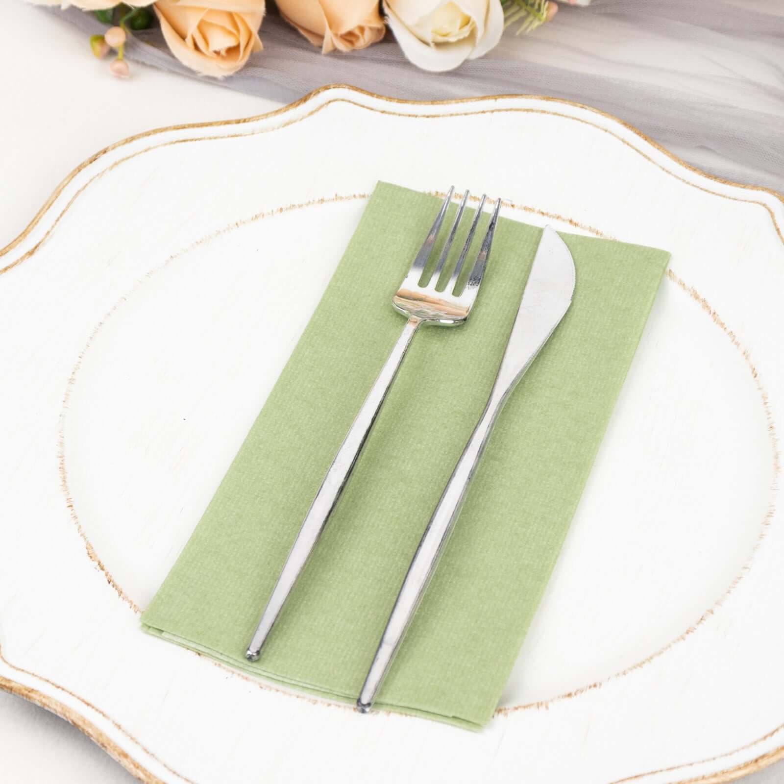 20-Pack Paper Linen-Like Napkins Sage Green - Disposable Hygienic Airlaid Guest Towels 8.5x4