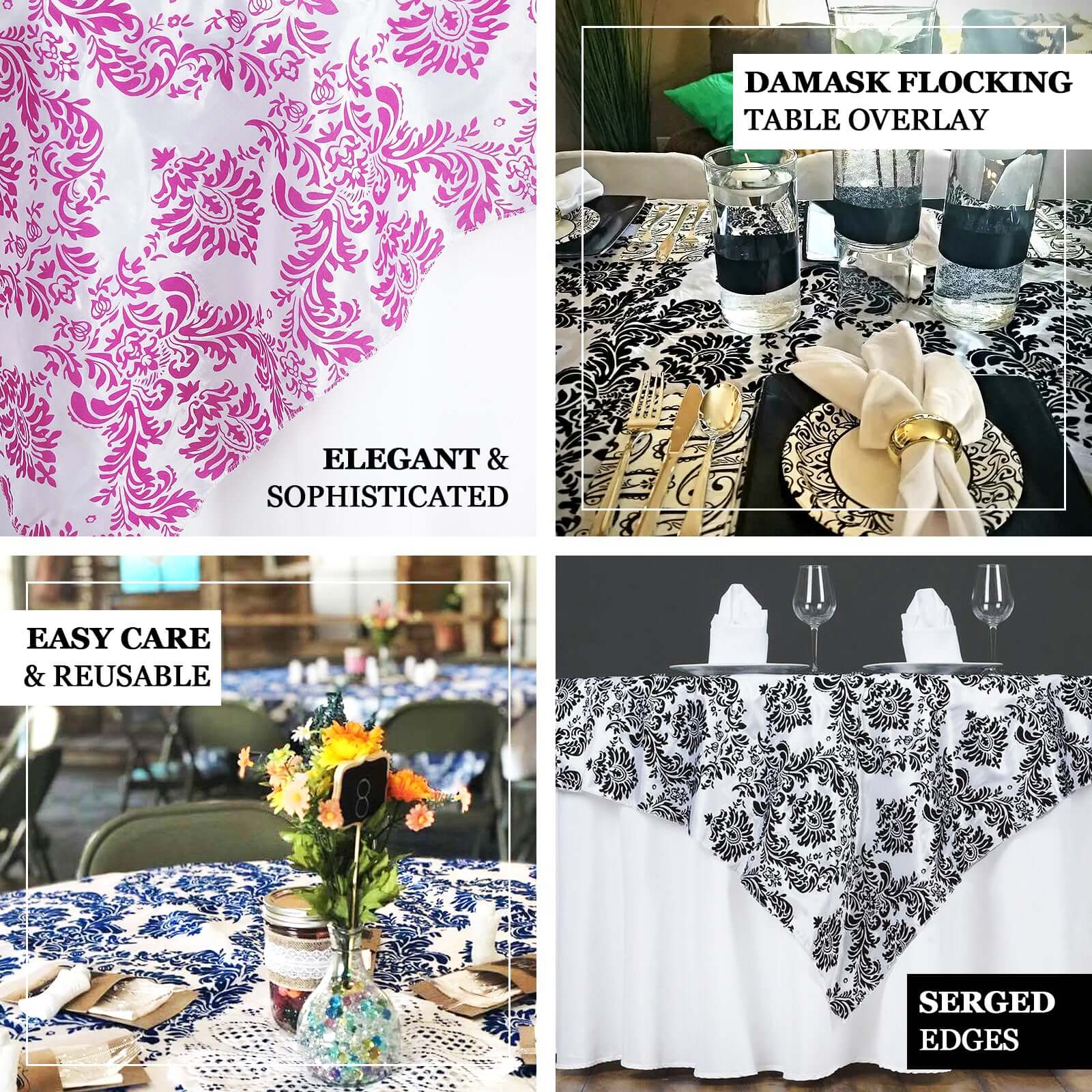 Flocking 60x60 Table Overlay Square Tablecloth Royal Blue - Damask Table Cover