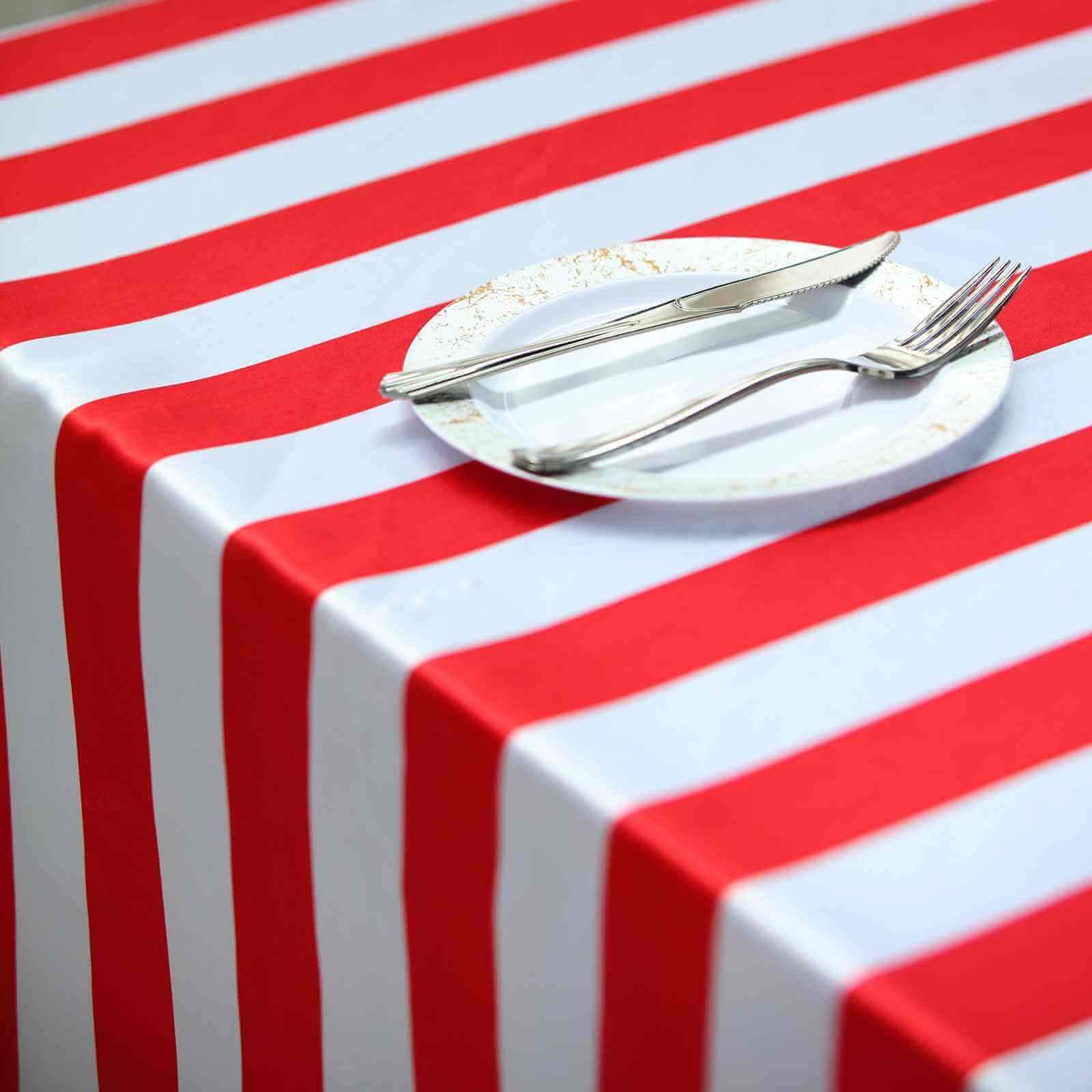 Satin 60x102 Rectangle Tablecloth Red/White - Stripe Design with Stylish Smooth Finish Table Cover