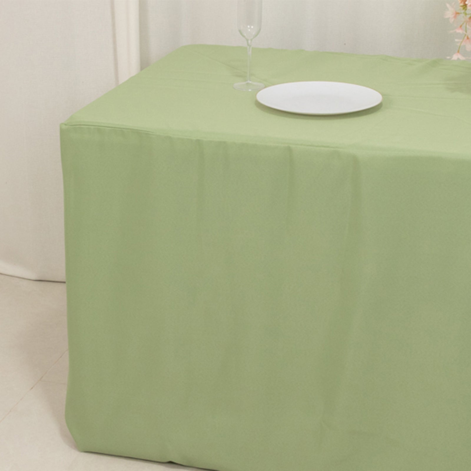 Fitted Polyester 72x30 Rectangle Tablecloth Sage Green - Durable and Easy to Maintain Table Cover