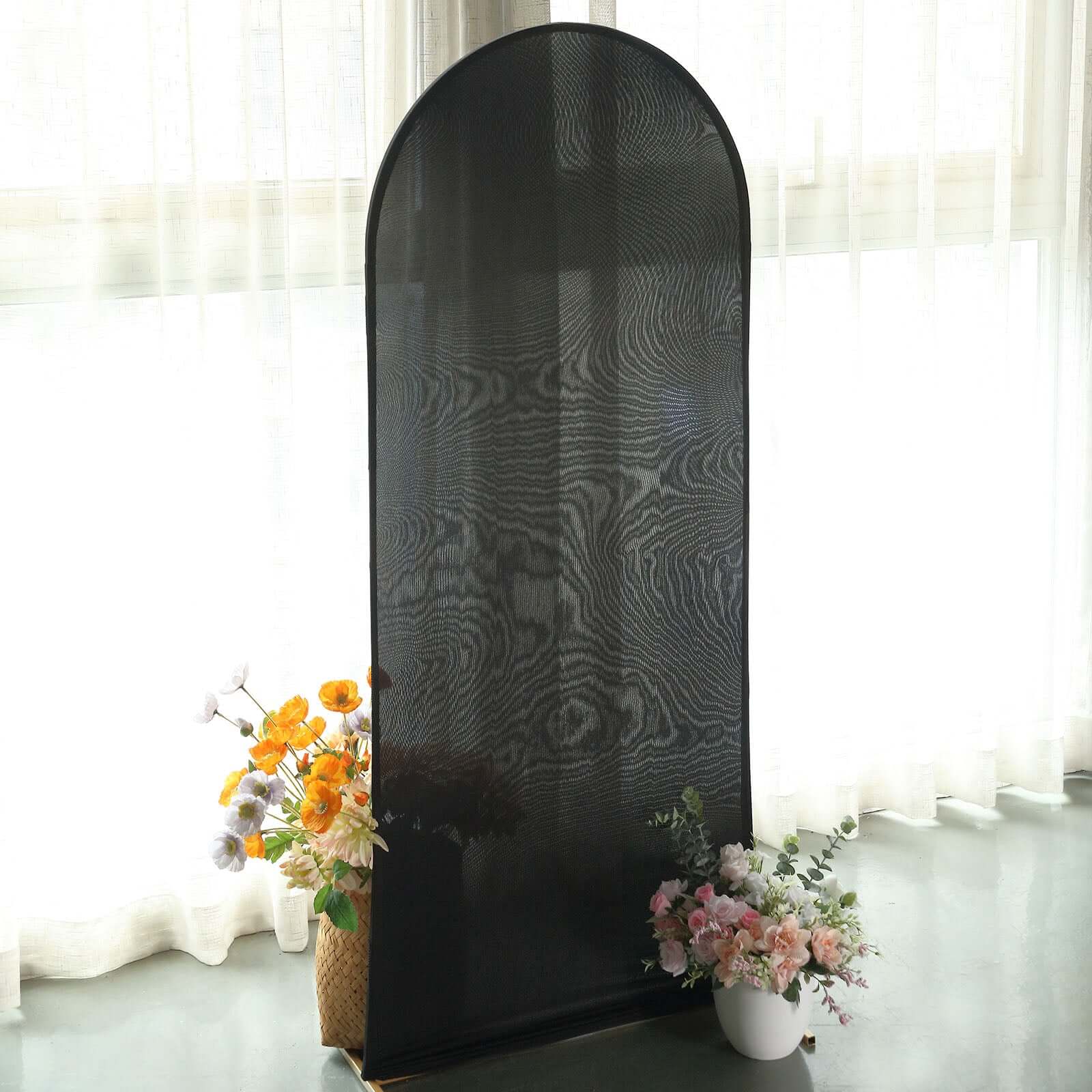 5ft Matte Black Spandex Fitted Chiara Backdrop Stand Cover For Round Top Wedding Arch