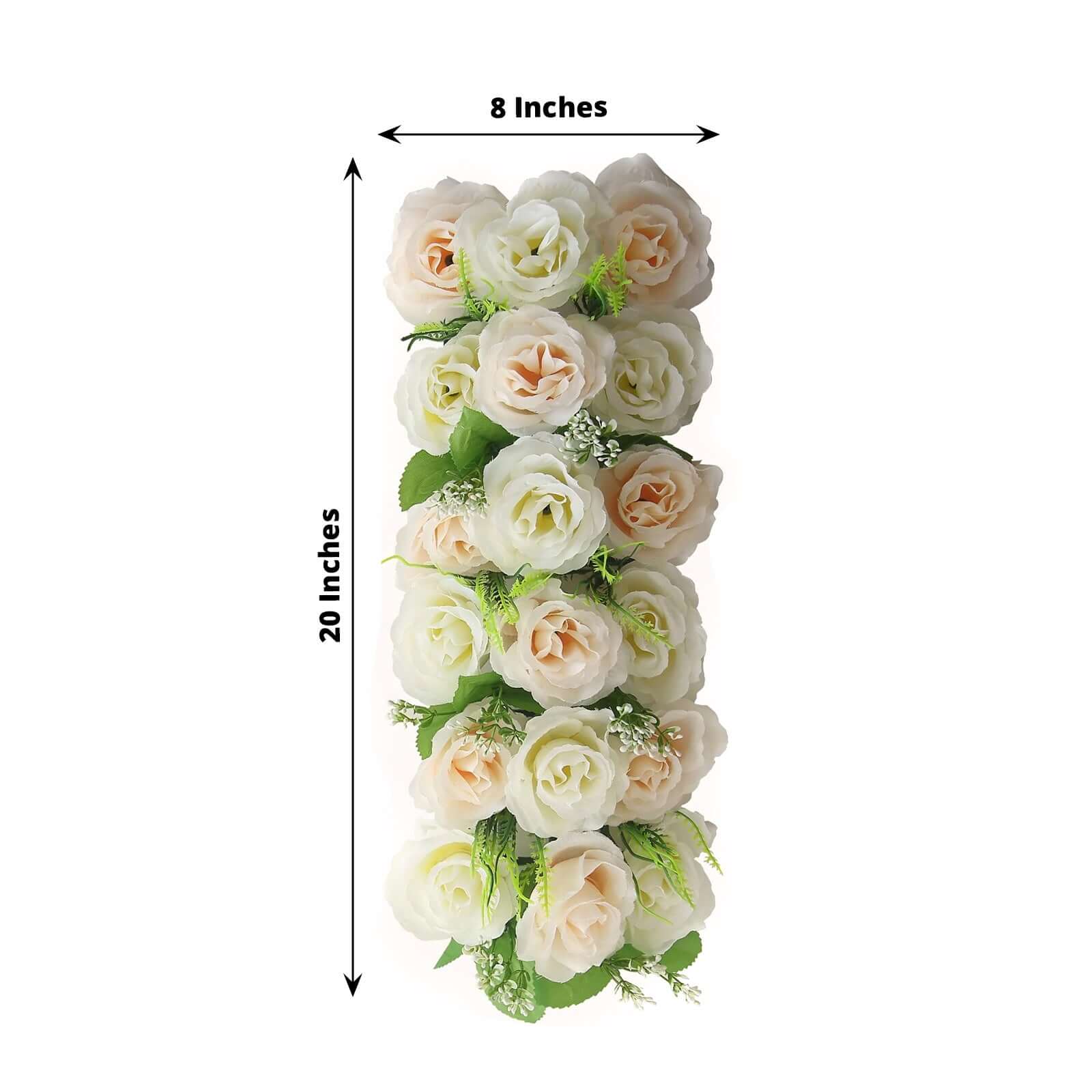 6 Pack Cream Ivory Silk Rose Flower Panel Table Runner, Artificial Floral Arrangements Wedding Table Centerpiece - 20x8