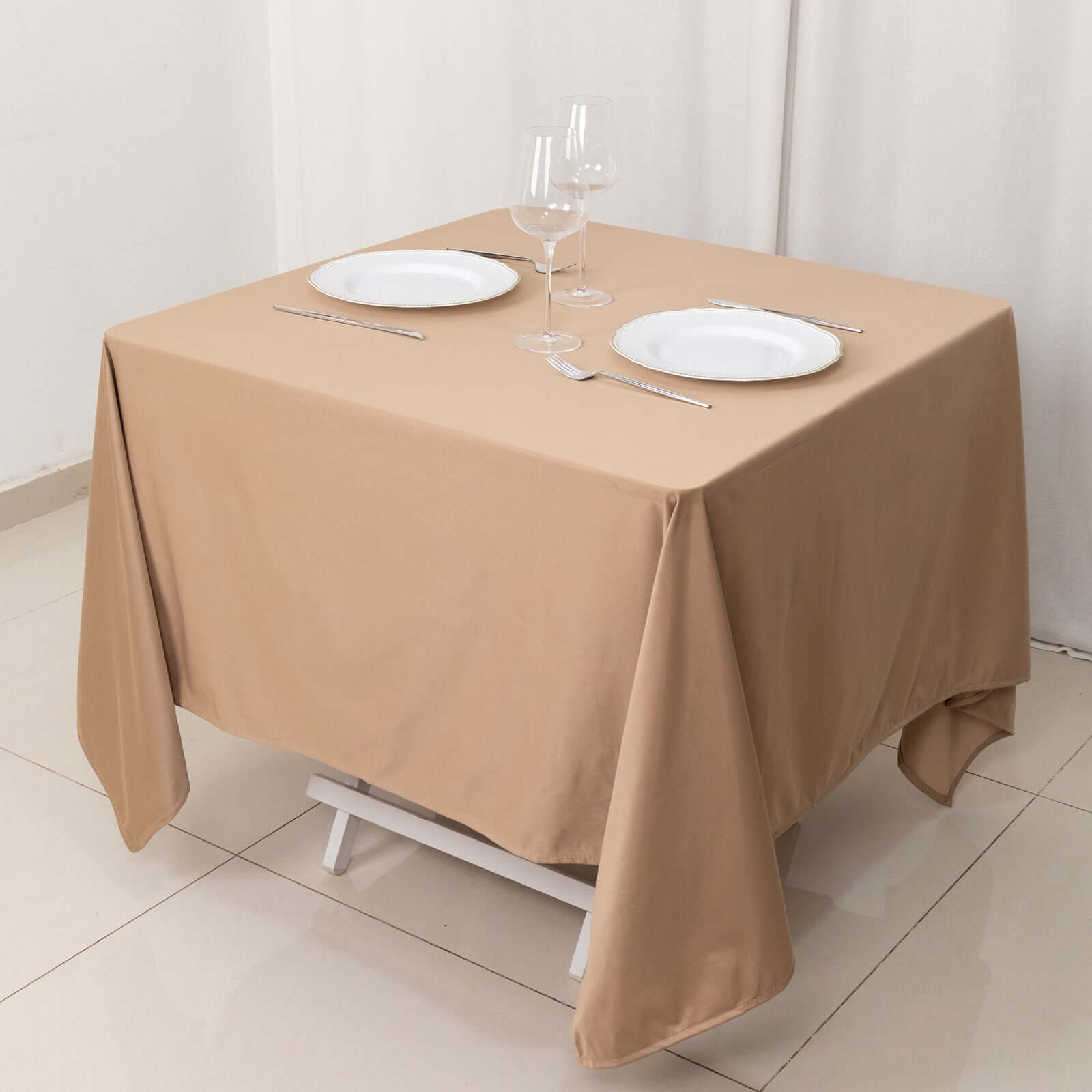 Premium Scuba Square 70x70 Tablecloth Nude - Wrinkle Free & Stain Resistant Table Cover