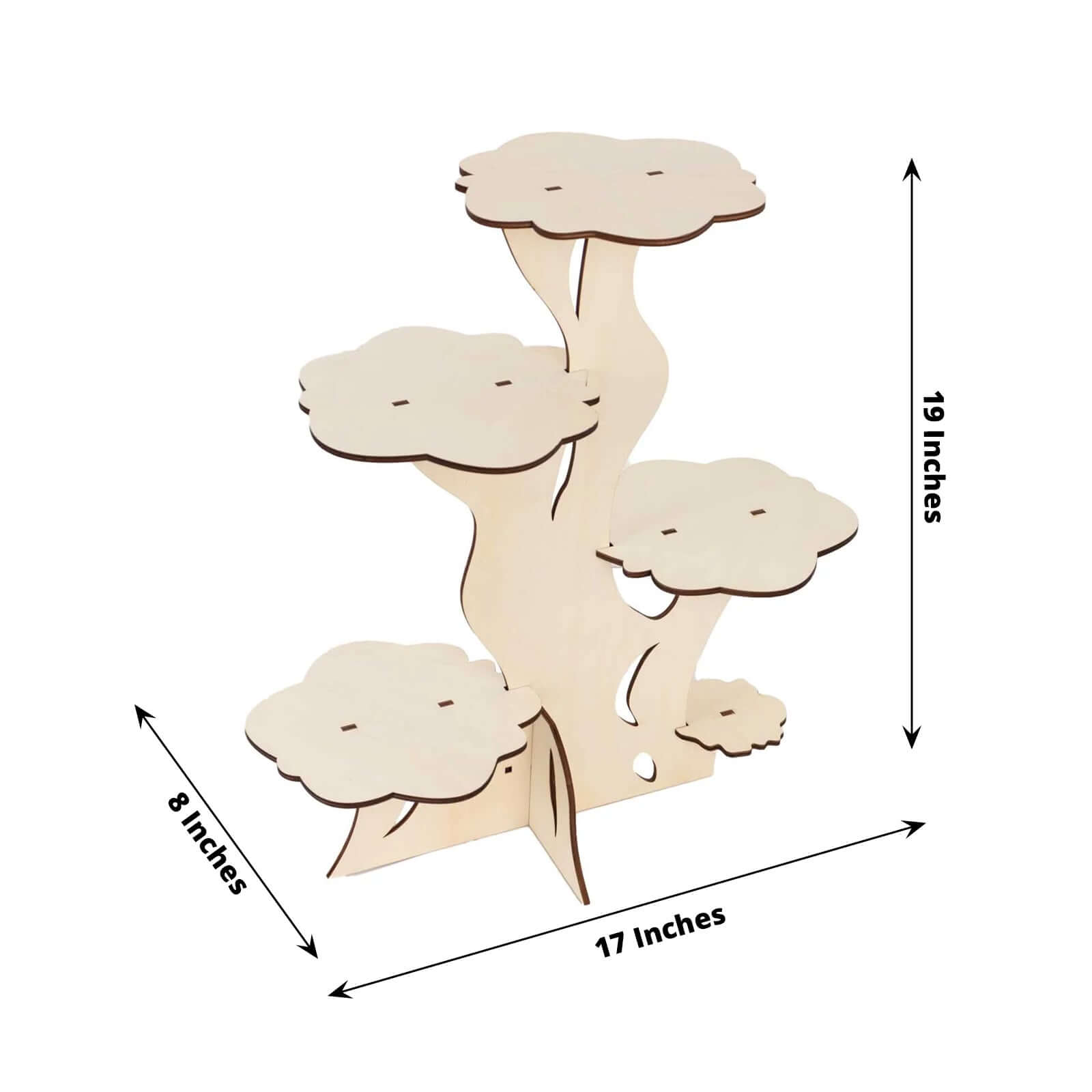 5-Tier Wooden Cake Stand Natural Tree Tower Design with Laser Cut Details - Rustic Cupcake Dessert Display 19 Tall