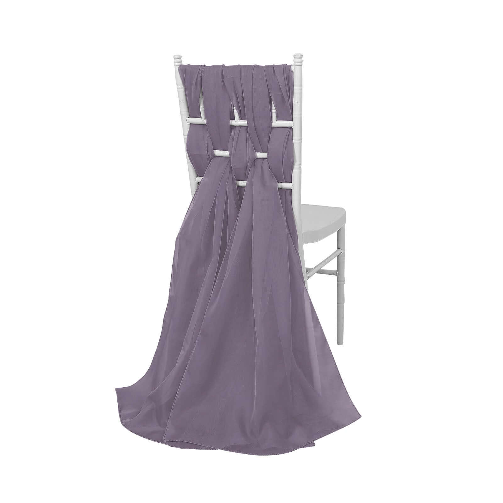 5 Pack Premium Chiffon Chair Sashes Violet Amethyst - Soft & Lightweight Designer Chair Bows 22x78