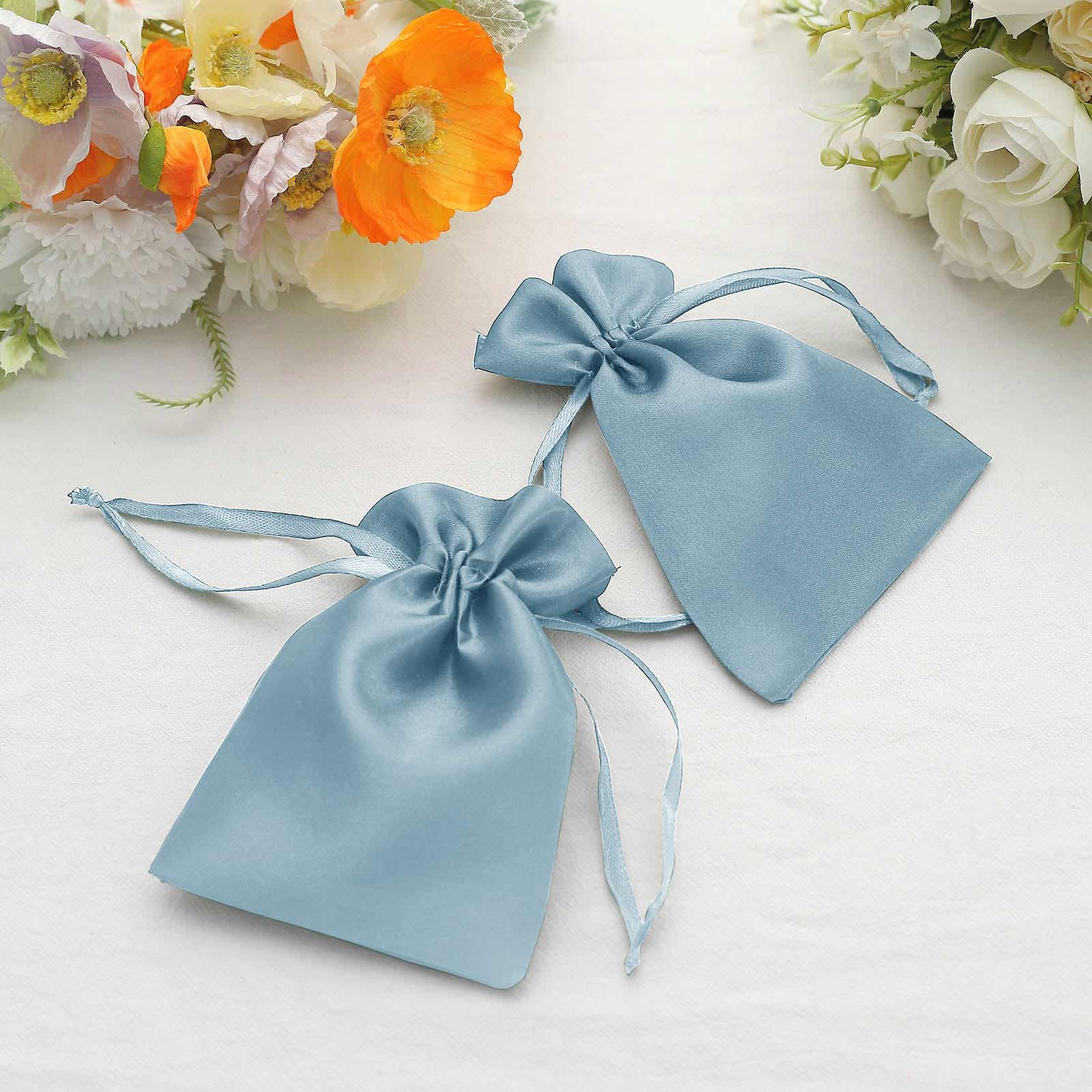 12 Pack 4x6 Dusty Blue Satin Drawstring Wedding Party Favor Gift Bags