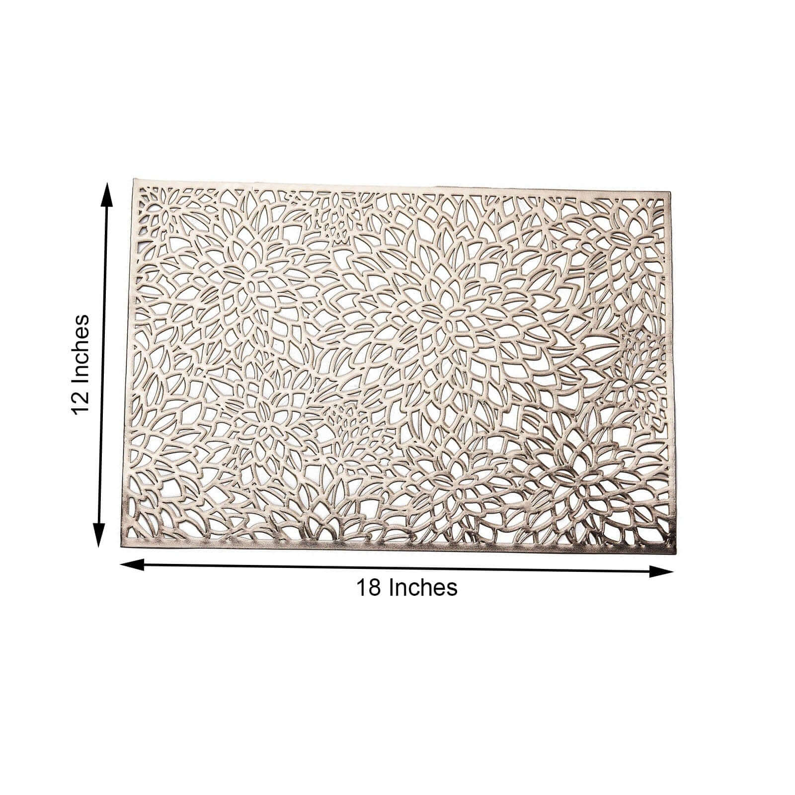 6-Pack Vinyl Placemats Gold Metallic with Floral Design - Stylish Non-Slip Rectangle Table Mats 12x18