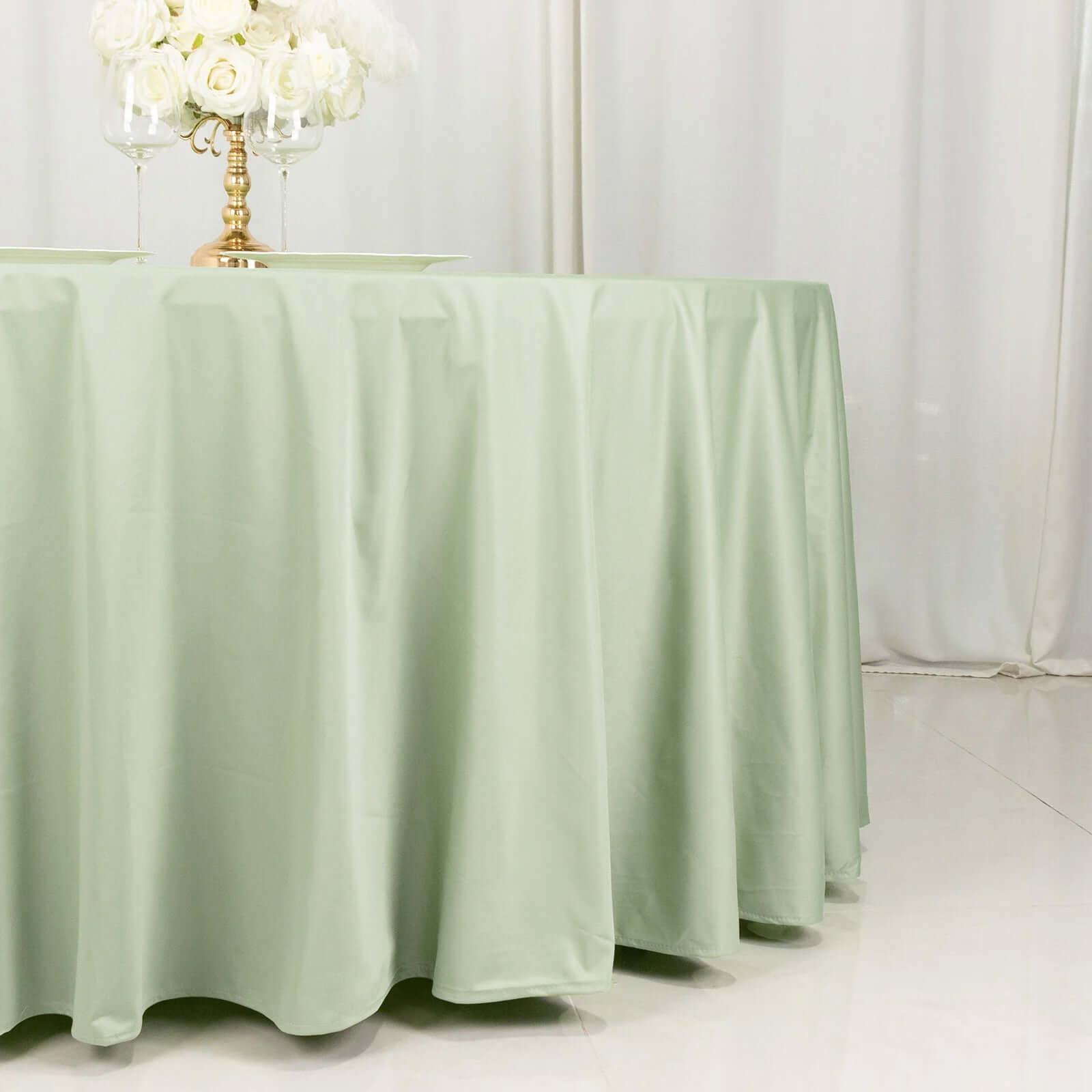 Premium Scuba Round 120 Tablecloth Sage Green - Wrinkle Free & Stain Resistant Seamless Table Cover