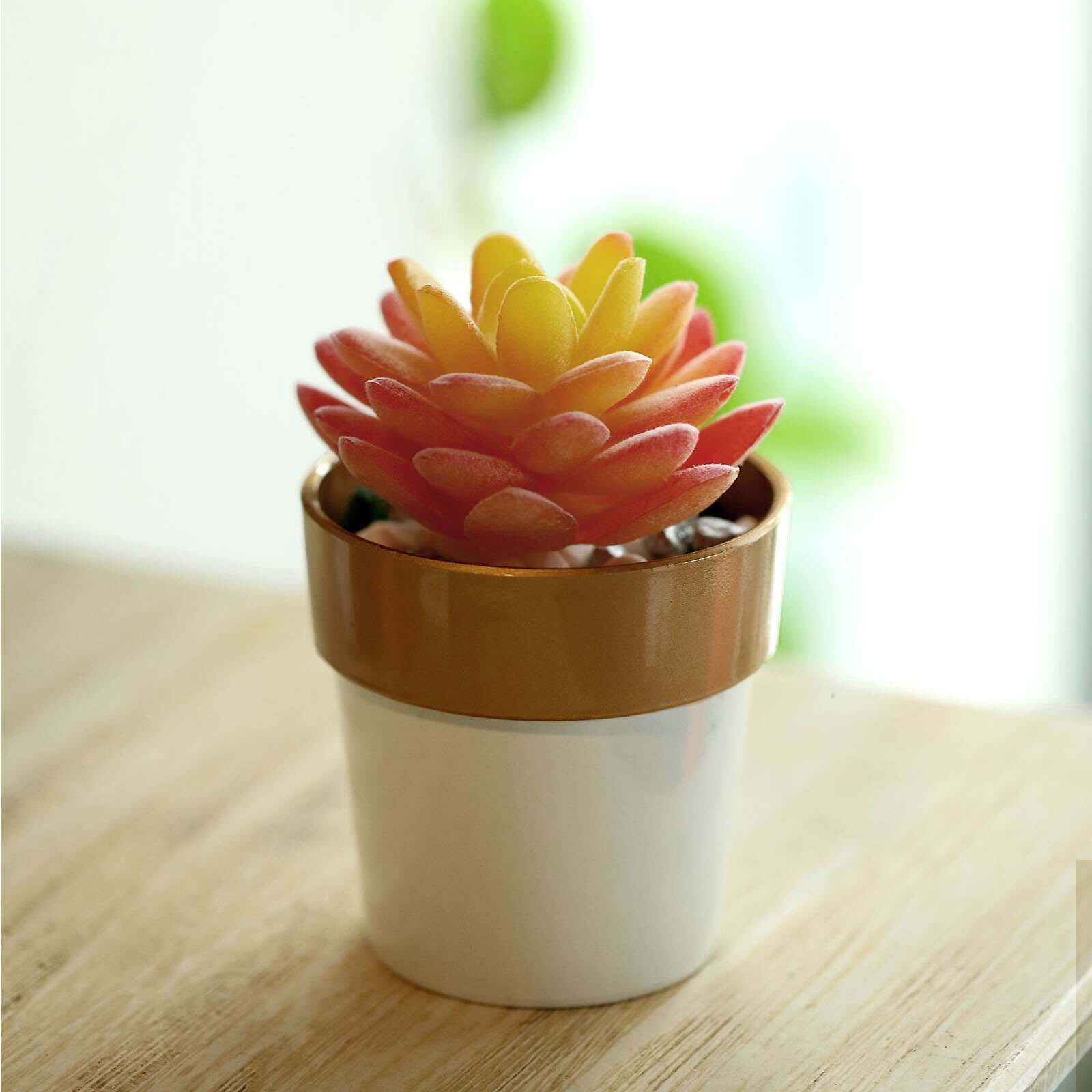 3-Pack Flower Plant Pots Small Design White with Gold Rim - Plastic Indoor Decorative Planters 3