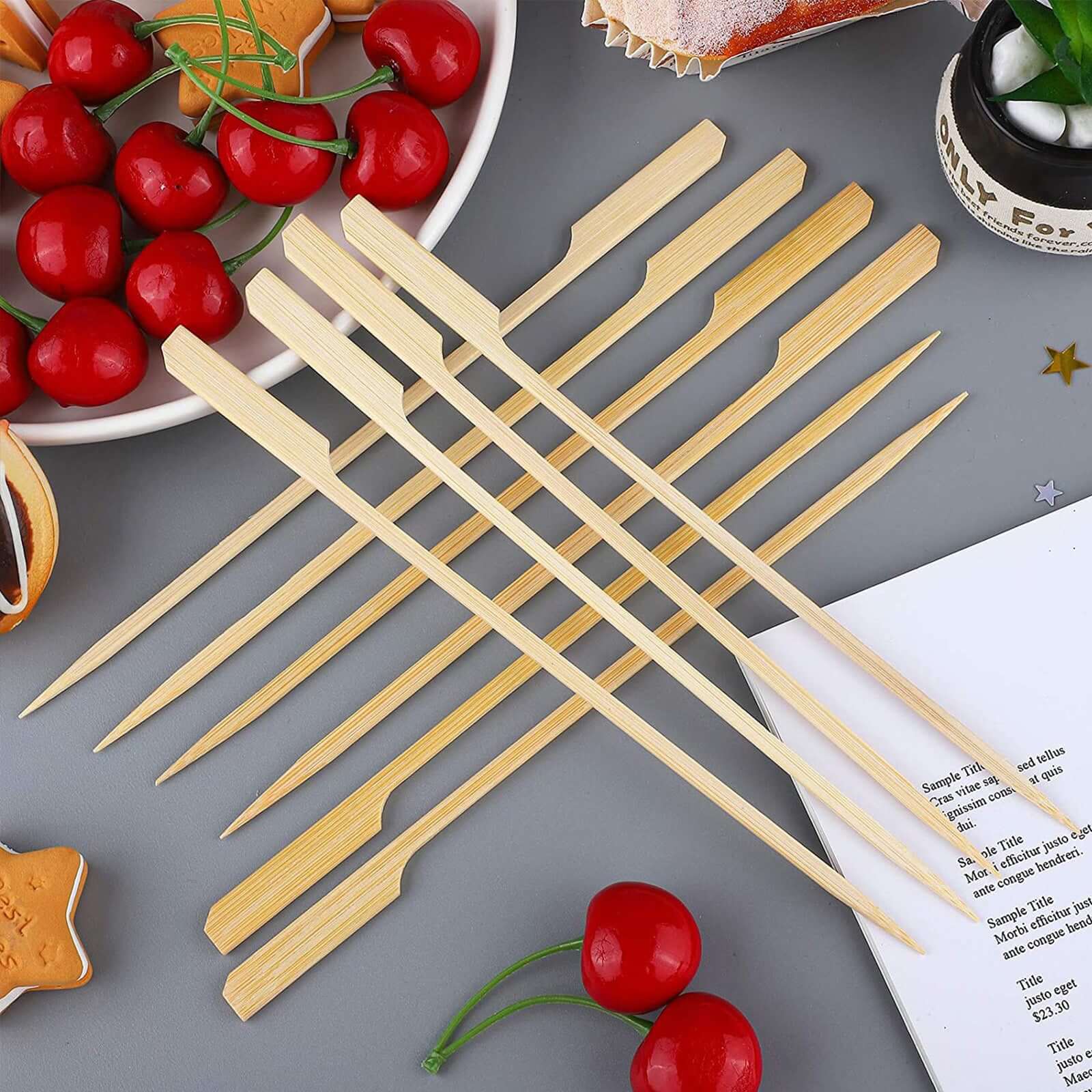 100-Pack Bamboo Cocktail Sticks Paddle Decorative Top Design - Eco Friendly Party Picks 10