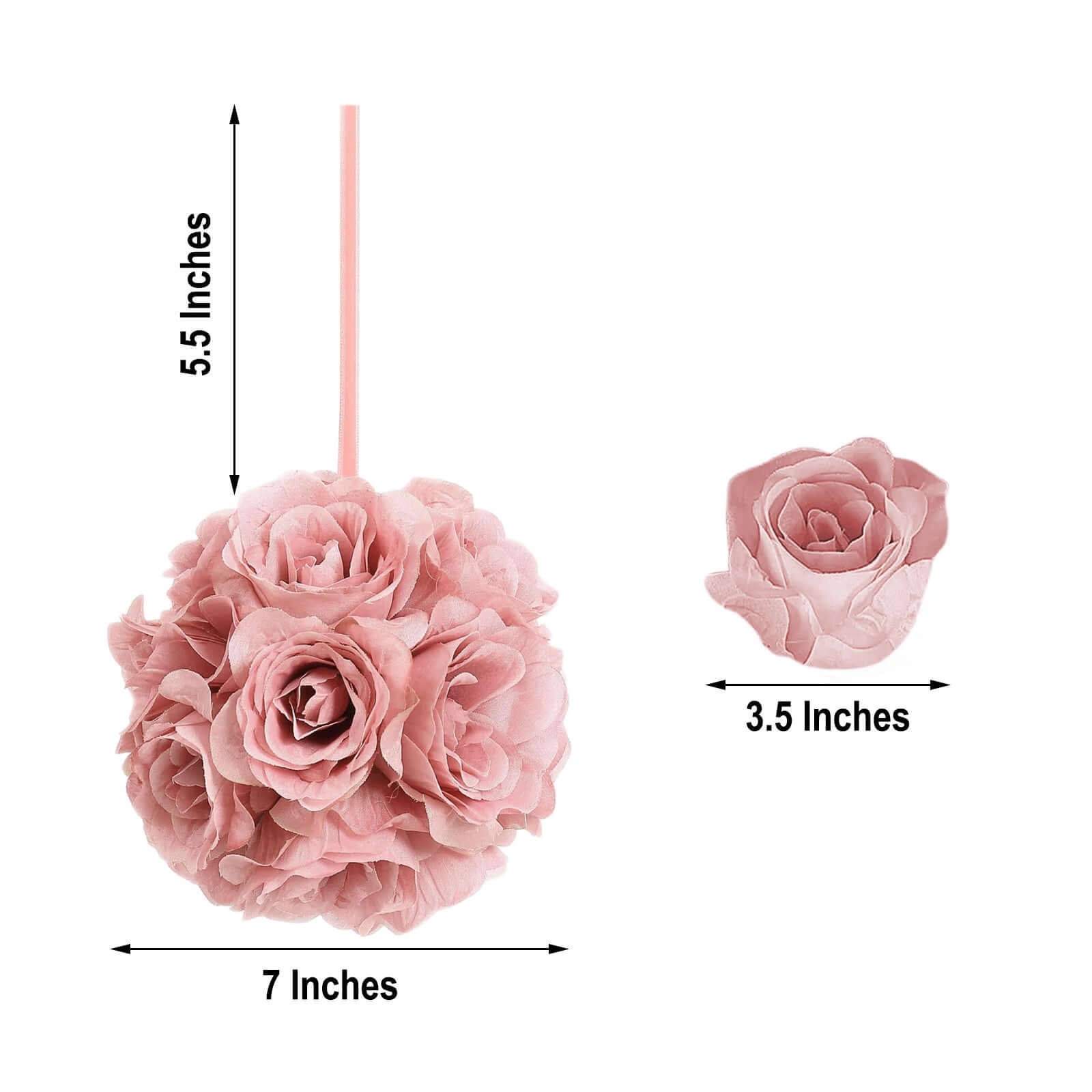 2 Pack 7 Mauve Artificial Silk Rose Kissing Ball, Faux Flower Ball