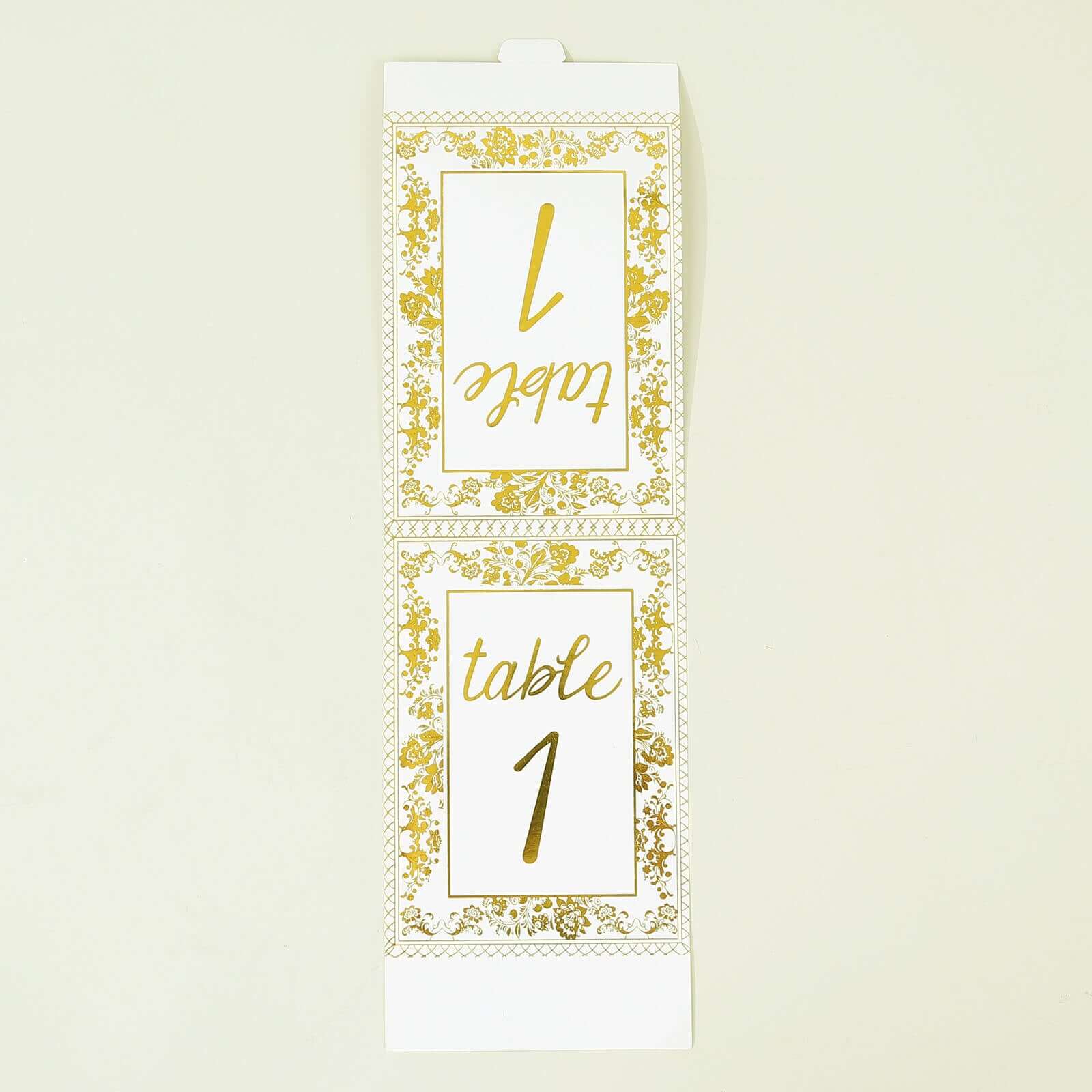 25-Pack Paper Wedding Table Numbers 1-25 White/Metallic Gold French Toile Design - Free Standing Double Sided Table Signs with Glam Gold Foil Numbers 7