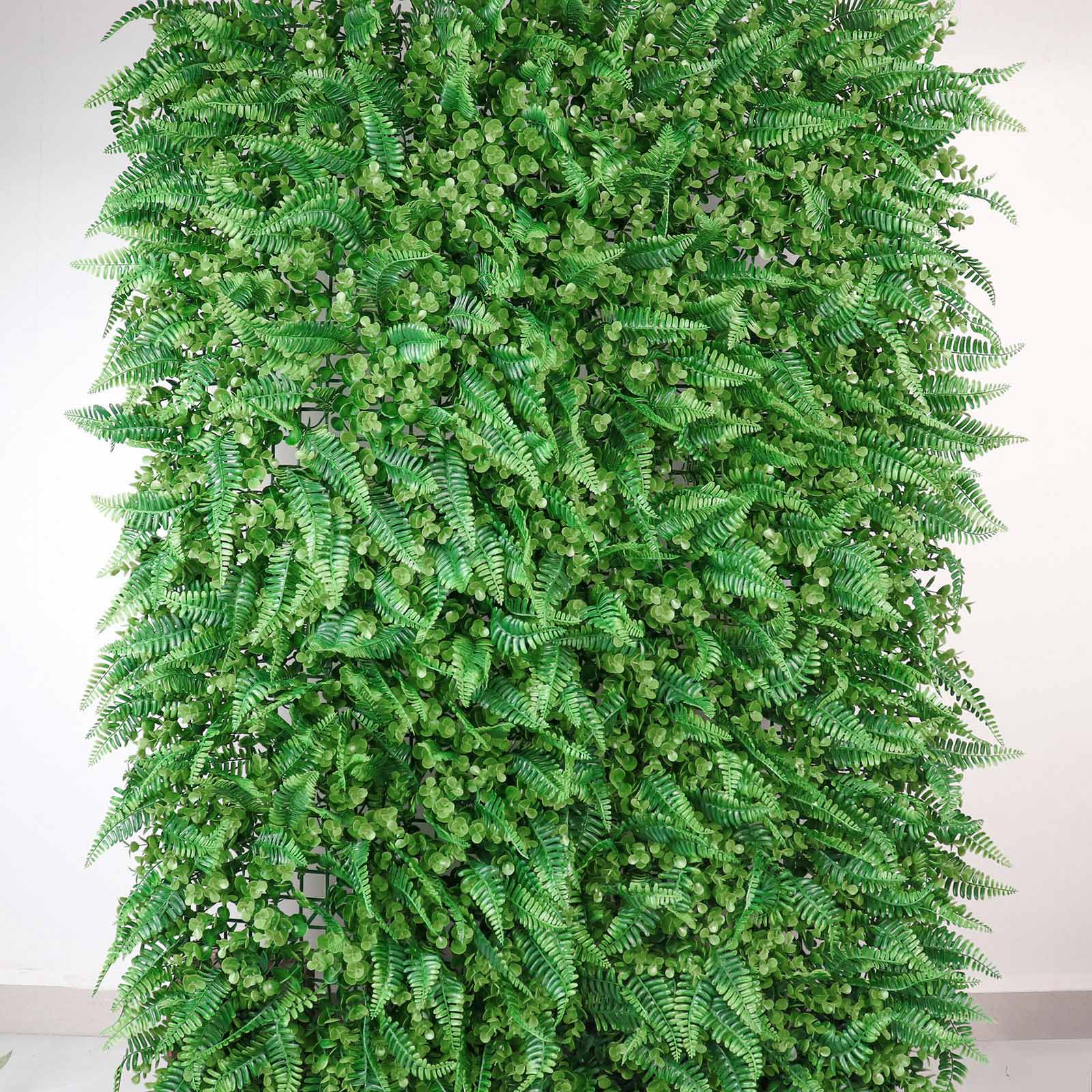 12 Sq. ft. Artificial Boston Fern Eucalyptus Boxwood Greenery Garden Wall, Grass Backdrop Mat, Indoor Outdoor UV Protected Assorted Foliage - 4 Panels