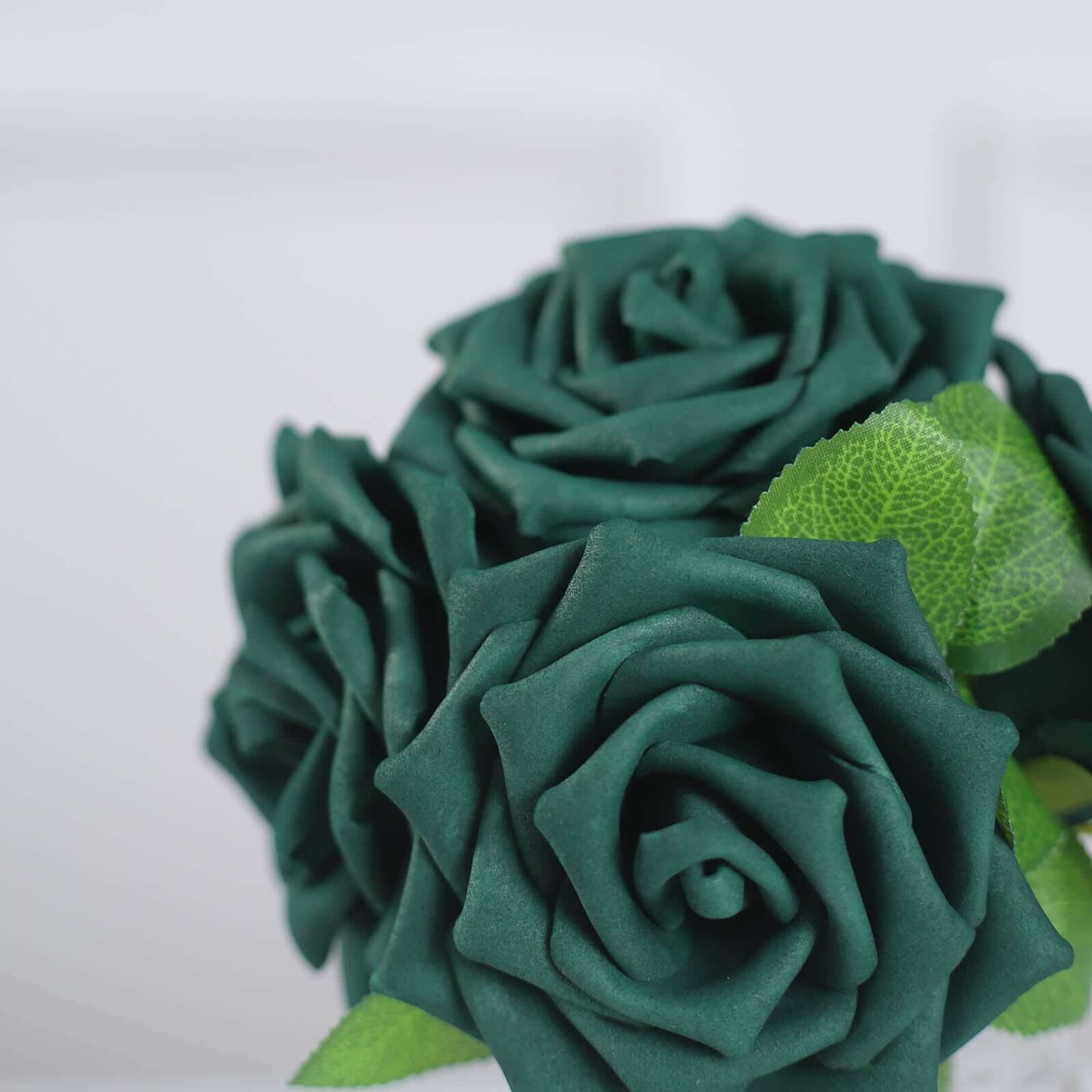 24 Roses 5 Hunter Emerald Green Artificial Foam Flowers With Stem Wire and Leaves