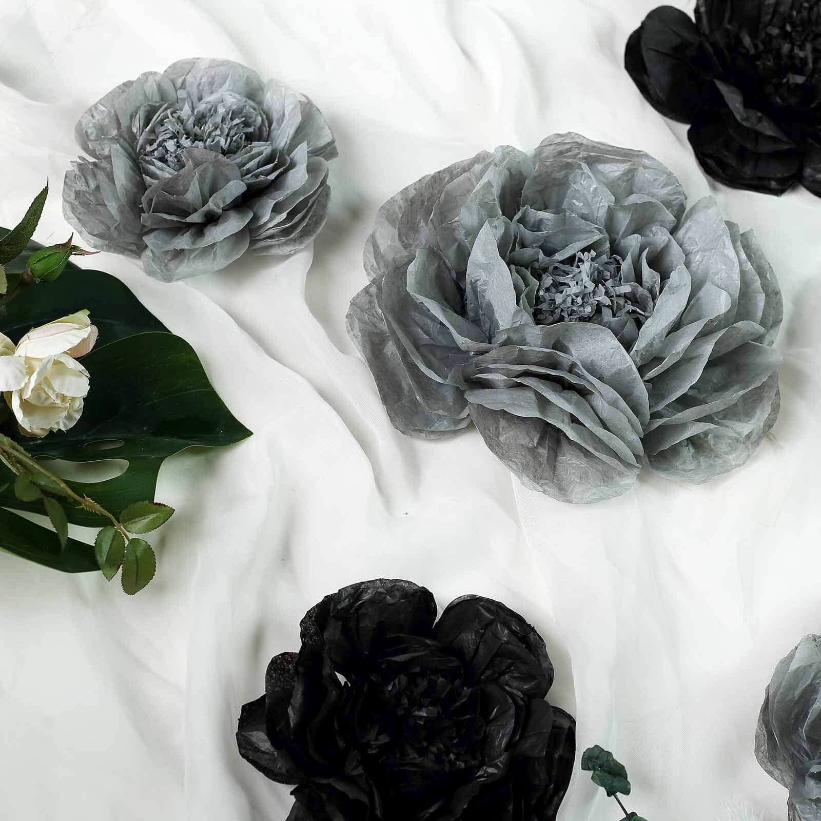 Set of 6 Black Charcoal Gray Peony 3D Paper Flowers Wall Decor - 7,9,11