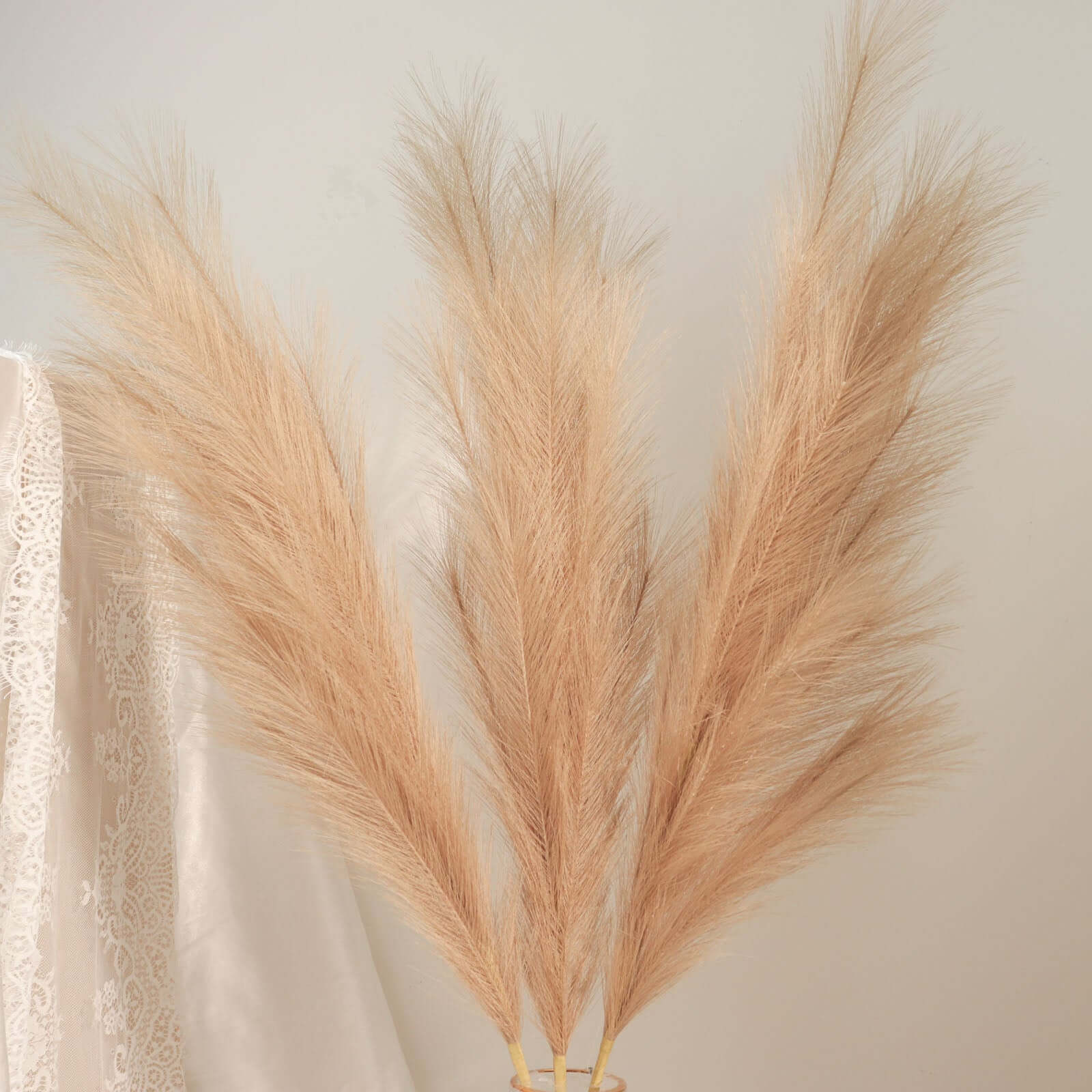 3 Stems Artificial Pampas Grass Decor Taupe - Soft Realistic Faux Ornamental Grass Branches for Rustic Boho Chic Backdrops Floral Styling & Vase Displays 44